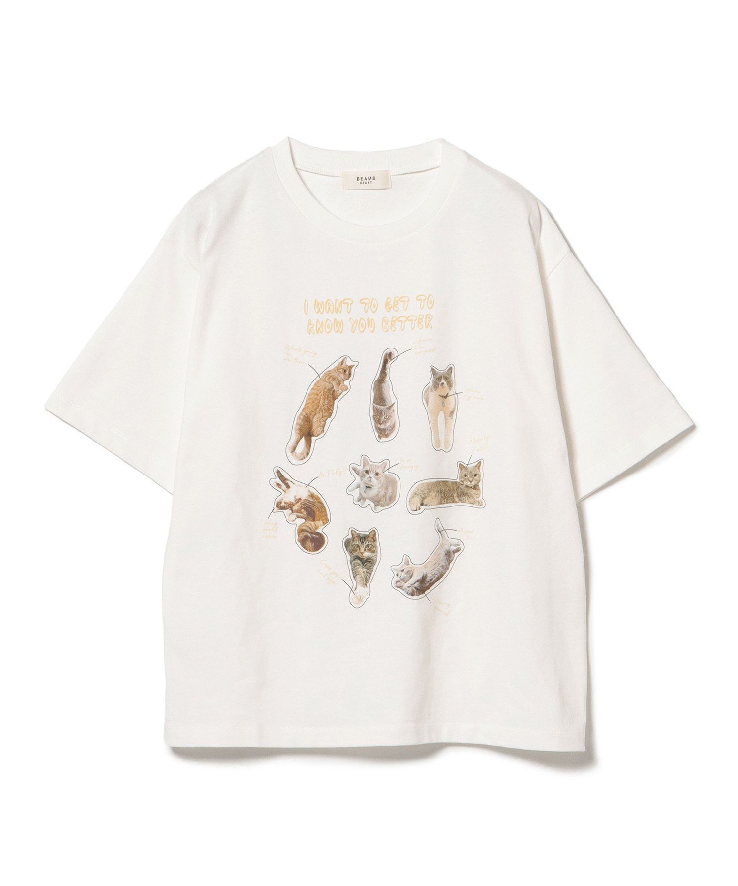 【ビームス ハート/BEAMS HEART】のネコ フォト コラージュ Tシャツ インテリア・キッズ・メンズ・レディースファッション・服の通販 founy(ファニー) 　ファッション　Fashion　レディースファッション　Fashion for Women　トップス・カットソー　Cut & Sew Tops　シャツ・ブラウス・オフィスカジュアル　Elegant Blouses & Button-Ups　ロングTシャツ・Tシャツ　Longline T-Shirts & Tees　キャップ　Cap, Baseball Cap　ショート　Short, Short Length　スニーカー　Sneakers, Trainers　デニム　Denim, Jeans Material　ネコ　Cat, Feline Motif　猫　Cat, Kitty　プリント　Print, Printed Pattern　ベーシック　Basic, Essential　リラックス　Relax, Relaxed Fit　OFF TRIM|ID: prp329100004633505 ipo3291000000033716090