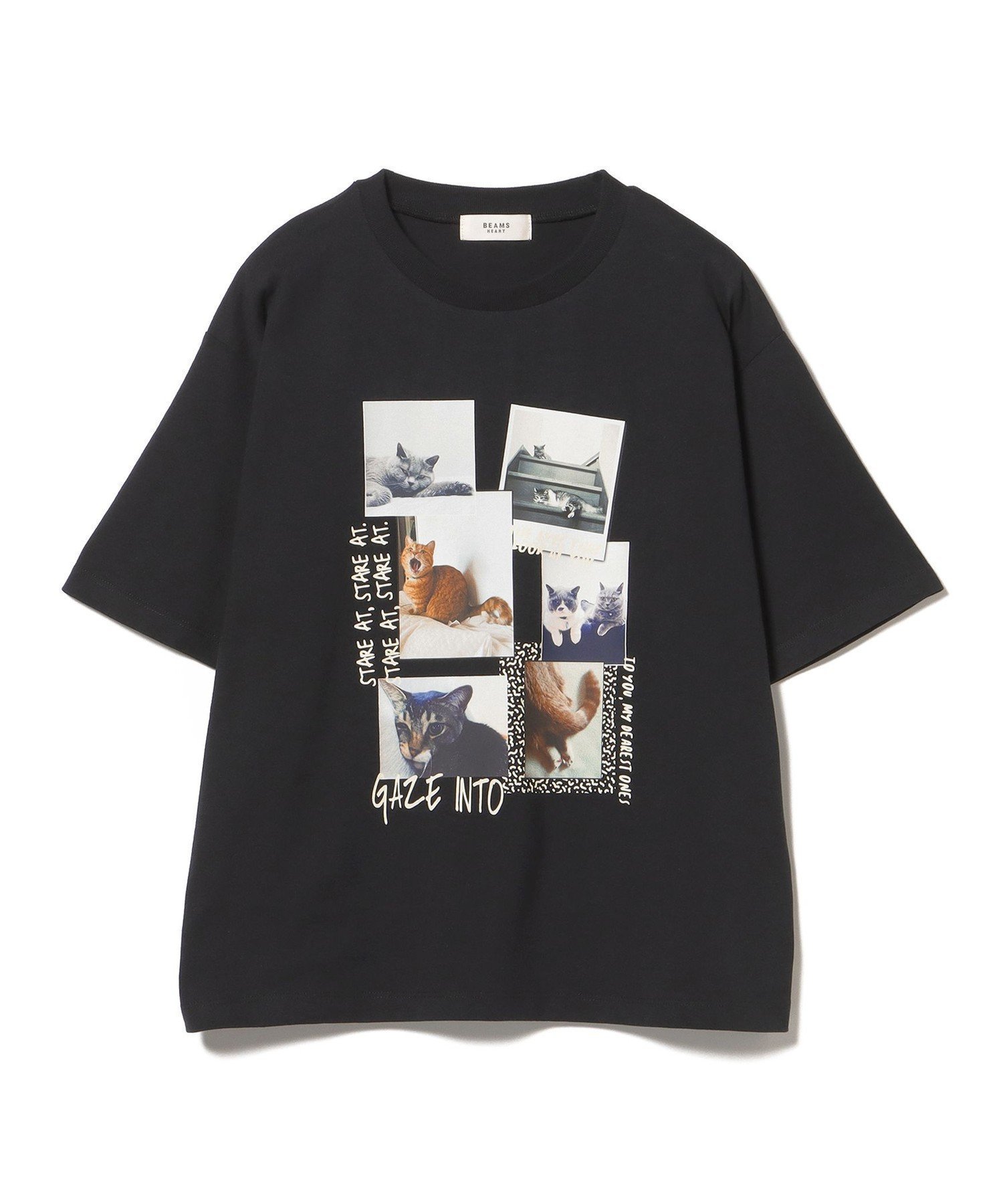 【ビームス ハート/BEAMS HEART】のネコ フォト コラージュ Tシャツ インテリア・キッズ・メンズ・レディースファッション・服の通販 founy(ファニー) 　ファッション　Fashion　レディースファッション　Fashion for Women　トップス・カットソー　Cut & Sew Tops　シャツ・ブラウス・オフィスカジュアル　Elegant Blouses & Button-Ups　ロングTシャツ・Tシャツ　Longline T-Shirts & Tees　キャップ　Cap, Baseball Cap　ショート　Short, Short Length　スニーカー　Sneakers, Trainers　デニム　Denim, Jeans Material　ネコ　Cat, Feline Motif　猫　Cat, Kitty　プリント　Print, Printed Pattern　ベーシック　Basic, Essential　リラックス　Relax, Relaxed Fit　BLACK SQUARE|ID: prp329100004633505 ipo3291000000033716091
