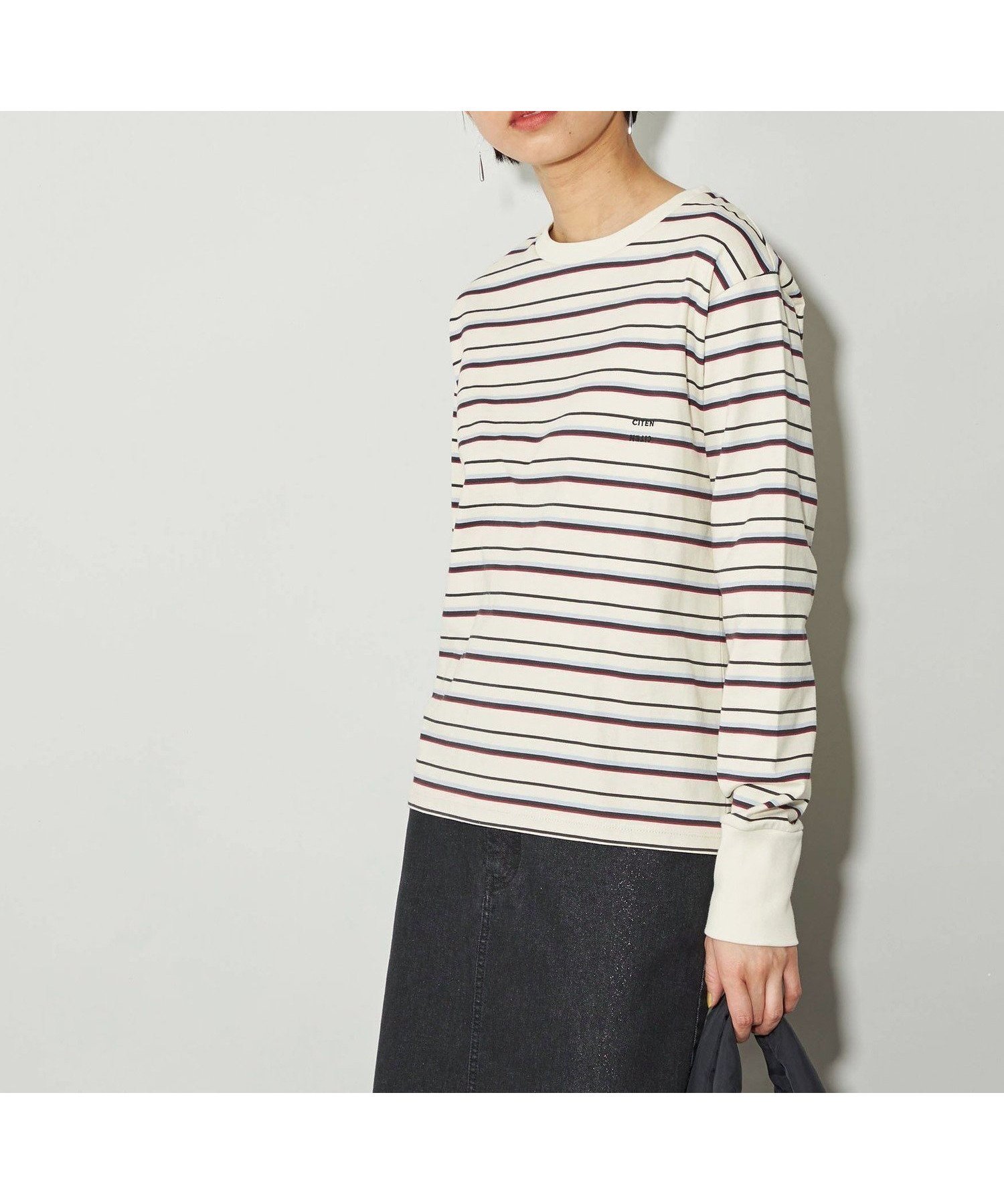 【シテン/CITEN】のCITEN エッセンシャルマルチボーダーロンT インテリア・キッズ・メンズ・レディースファッション・服の通販 founy(ファニー) 　ファッション　Fashion　レディースファッション　Fashion for Women　トップス・カットソー　Cut & Sew Tops　ロングTシャツ・Tシャツ　Longline T-Shirts & Tees　インナー　Innerwear　カットソー　Cut and Sewn Top　コンパクト　Compact, Small Size　デニム　Denim, Jeans Material　フィット　Fit, Slim Fit　ボーダー　Border, Stripe　ロング　Long, Long-Length　ワイド　Wide, Wide Fit　A/W・秋冬　Autumn/Winter　OFF WHITE|ID: prp329100004633544 ipo3291000000033562212