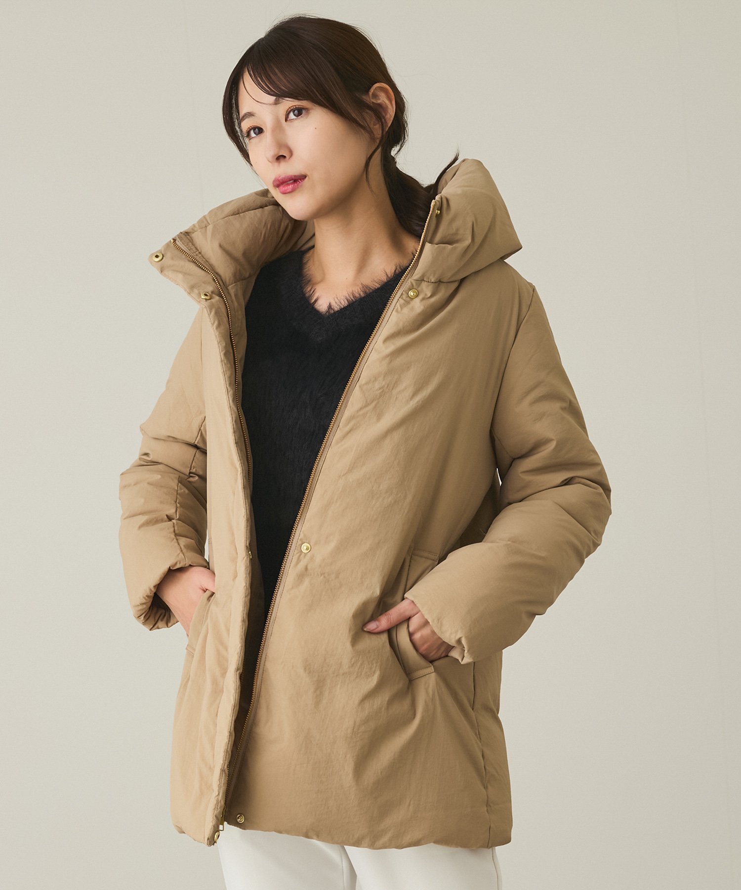 【ジャイロ/JAYRO】のナイロンマイクロタフタダウンコート インテリア・キッズ・メンズ・レディースファッション・服の通販 founy(ファニー) 　ファッション　Fashion　レディースファッション　Fashion for Women　アウター　Coat / Outerwear Collection　コート・ロングコート・ピーコート　Long Coats, Peacoats & More　ダウンジャケット・軽量ダウン　Warm & Lightweight Down Jackets　スタンド　Stand Collar, Upright Stand　ダウン　Down, Puffer　フェザー　Feather, Feather Detail　ポケット　Pocket, Pocket Detail　ミドル　Middle Length, Mid Height　冬　Winter / This Winter　ベージュ(27)|ID: prp329100004633843 ipo3291000000033455048