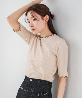 【バブ ブージュルード/Bab Bou Jeloud】のウェーブメローハーフスリーブリブカットソー 人気、トレンドファッション・服の通販 founy(ファニー) ファッション Fashion レディースファッション Fashion for Women トップス・カットソー Cut & Sew Tops カットソー・ベーシックTシャツ Cut-and-Sewn Tops / Stretch Tees & Basics インナー Innerwear カットソー Cut and Sewn Top シンプル Simple, Minimal フェミニン Feminine, Girly ボトム Bottoms, Lower Wear エレガント 上品 Elegant |ID:prp329100004633902