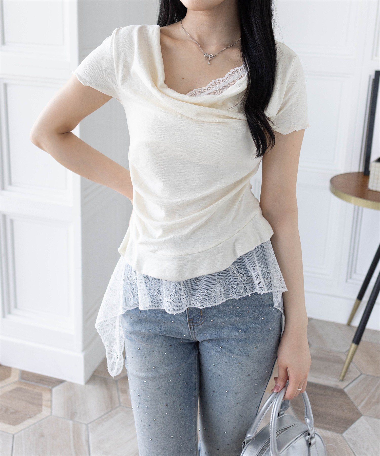 【クリア/clear】のドレープカットソー レーストップスアンサンブル インテリア・キッズ・メンズ・レディースファッション・服の通販 founy(ファニー) 　ファッション　Fashion　レディースファッション　Fashion for Women　トップス・カットソー　Cut & Sew Tops　アンサンブルニット　Knit Ensembles & Twin Sets　カットソー・ベーシックTシャツ　Cut-and-Sewn Tops / Stretch Tees & Basics　カットソー　Cut and Sewn Top　スラックス　Slacks, Dress Pants　デニム　Denim, Jeans Material　ドレープ　Drape, Draping Fabric　レース　Lace, Lace Fabric　IV|ID: prp329100004633912 ipo3291000000033723994