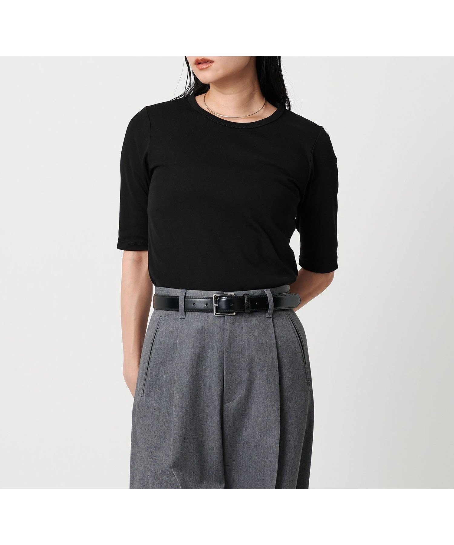 【ユナイテッドアローズ/UNITED ARROWS】のMARW UNITED ARROWS コットン フライス 5分袖 カットソー-接触冷感- インテリア・キッズ・メンズ・レディースファッション・服の通販 founy(ファニー) 　ファッション　Fashion　レディースファッション　Fashion for Women　トップス・カットソー　Cut & Sew Tops　カットソー・ベーシックTシャツ　Cut-and-Sewn Tops / Stretch Tees & Basics　カットソー　Cut and Sewn Top　人気　Popular, Best Seller　モノトーン　Monotone, Black and White　ビジネス 仕事 通勤　Business / Work / Commuting　BLACK|ID: prp329100004633926 ipo3291000000033361302