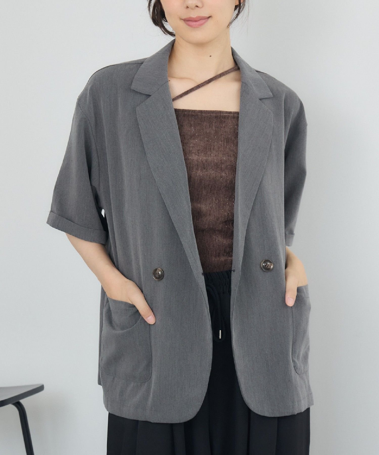 【レトロガール/RETRO GIRL】のダブルテーラードJK インテリア・キッズ・メンズ・レディースファッション・服の通販 founy(ファニー) 　ファッション　Fashion　レディースファッション　Fashion for Women　おすすめ　Recommended / Our Picks　インナー　Innerwear　ジャケット　Jacket, Outerwear　ダブル　Double, Double-Breasted　トレンド　Trend, Trending Now　プチプライス・低価格　Affordable / Budget Price　ベーシック　Basic, Essential　エレガント 上品　Elegant　夏　Summer　チャコール|ID: prp329100004633973 ipo3291000000033361859