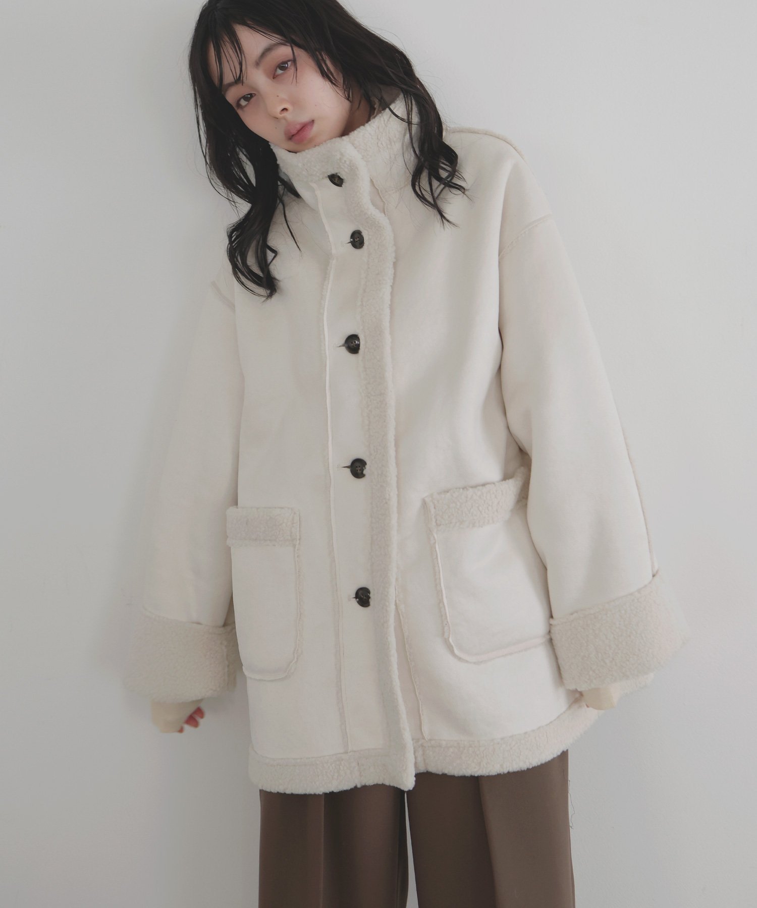 【リアン/Lian】のムートンボアミドルコート インテリア・キッズ・メンズ・レディースファッション・服の通販 founy(ファニー) 　ファッション　Fashion　レディースファッション　Fashion for Women　アウター　Coat / Outerwear Collection　コート・ロングコート・ピーコート　Long Coats, Peacoats & More　フェイクムートン　Faux Shearling, Faux Mouton　冬　Winter / This Winter　アイボリー|ID: prp329100004634015 ipo3291000000033570336