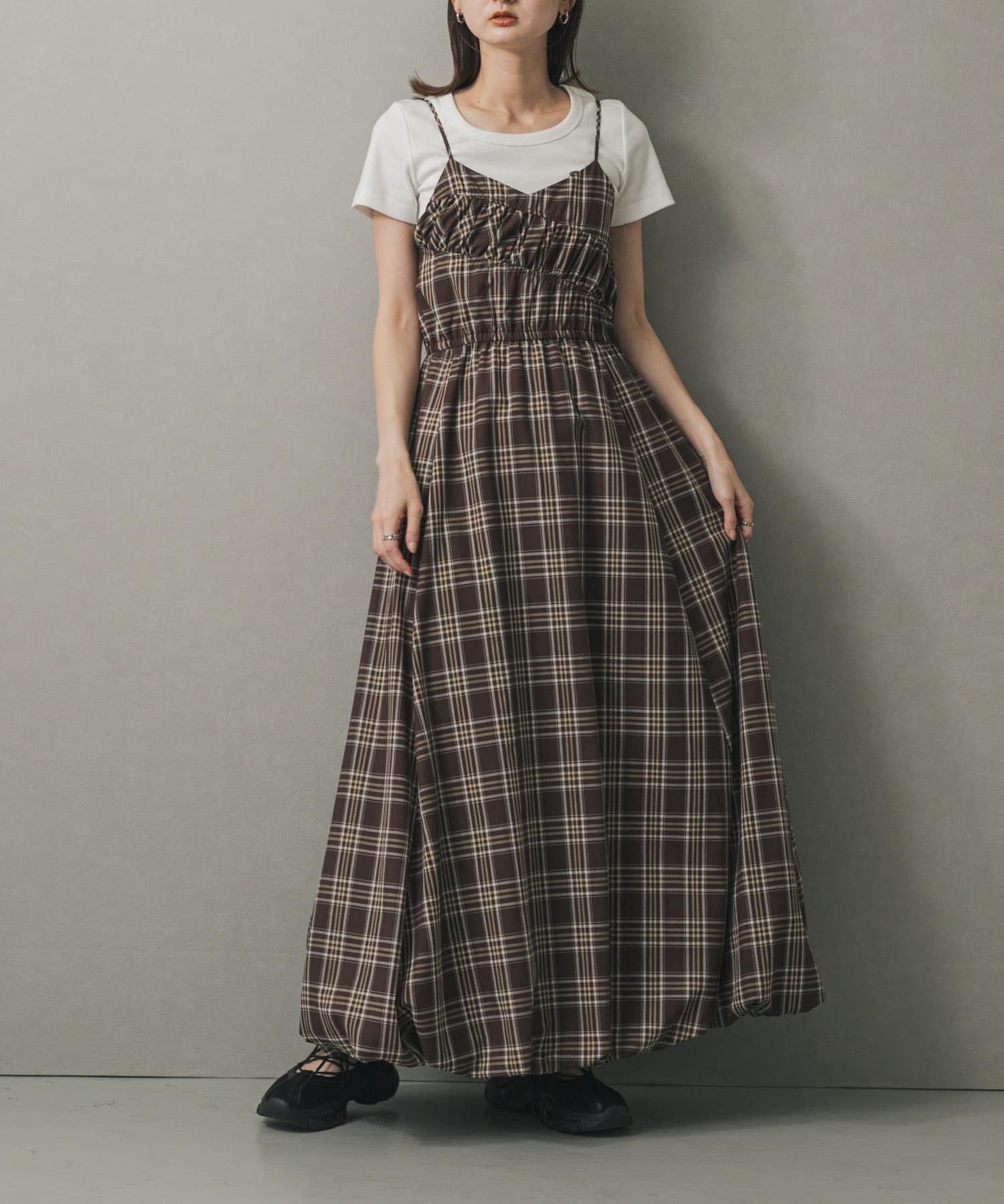 【センスオブプレイス/SENSE OF PLACE by URBAN RESEARCH】のバルーンキャミワンピース インテリア・キッズ・メンズ・レディースファッション・服の通販 founy(ファニー) 　ファッション　Fashion　レディースファッション　Fashion for Women　ワンピース　Dresses　キャミソールワンピース　Camisole Dresses　ギャザー　Gathered, Ruffled　バルーン　Balloon, Balloon Silhouette　夏　Summer　BRN×YEL|ID: prp329100004634160 ipo3291000000033546759