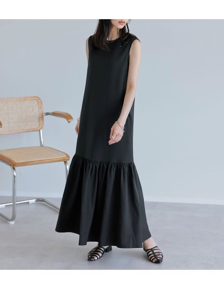【リエディ/Re:EDIT】のギャザー切り替えノースリーブワンピース 人気、トレンドファッション・服の通販 founy(ファニー) 　ファッション　Fashion　レディースファッション　Fashion for Women　ワンピース　Dresses　ギャザー　Gathered, Ruffled　サンダル　Sandals, Summer Shoes　ドット　Polka Dot, Dot Pattern　ノースリーブ　Sleeveless, No-Sleeve　フェミニン　Feminine, Girly　ポケット　Pocket, Pocket Detail　半袖　Short Sleeve, Half Sleeve　無地　Plain, Solid Color　リゾート　Resort, Vacation Style　リボン　Ribbon, Bow　リラックス　Relax, Relaxed Fit　おすすめ　Recommended / Our Picks　夏　Summer　エレガント 上品　Elegant　 other-1|ID: prp329100004634168 ipo3291000000033364011