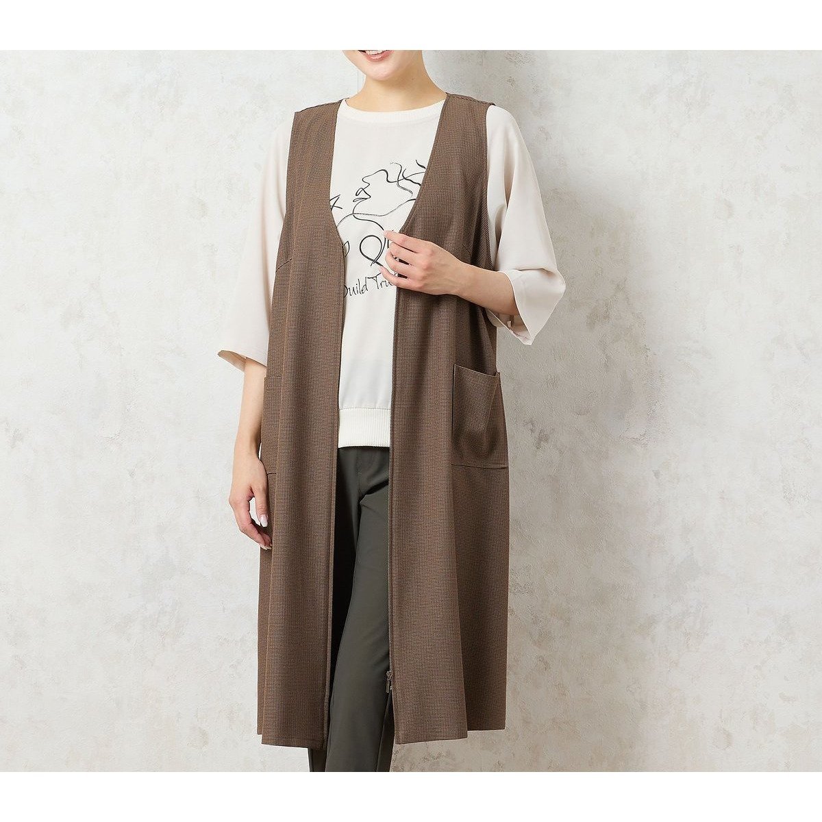 【ミゼール/MISSEL】の【洗える】千鳥柄ジャンパースカート インテリア・キッズ・メンズ・レディースファッション・服の通販 founy(ファニー) 　ファッション　Fashion　レディースファッション　Fashion for Women　スカート　Skirts　インナー　Innerwear　ロング　Long, Long-Length　洗える　Machine Washable　秋　Autumn　ブラウン|ID: prp329100004634183 ipo3291000000033364340