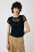【マウジー/moussy】のLACE LAYERED OPEN NECK トップス 人気、トレンドファッション・服の通販 founy(ファニー) ファッション Fashion レディースファッション Fashion for Women トップス・カットソー Cut & Sew Tops おすすめ Recommended / Our Picks カットソー Cut and Sewn Top シアー Sheer, See-Through スウェット / スエット Sweatshirt, Sweatwear デニム Denim, Jeans Material レース Lace, Lace Fabric 人気 Popular, Best Seller 再入荷 Restock / Back in Stock thumbnail BLK|ID: prp329100004634230 ipo3291000000033648535
