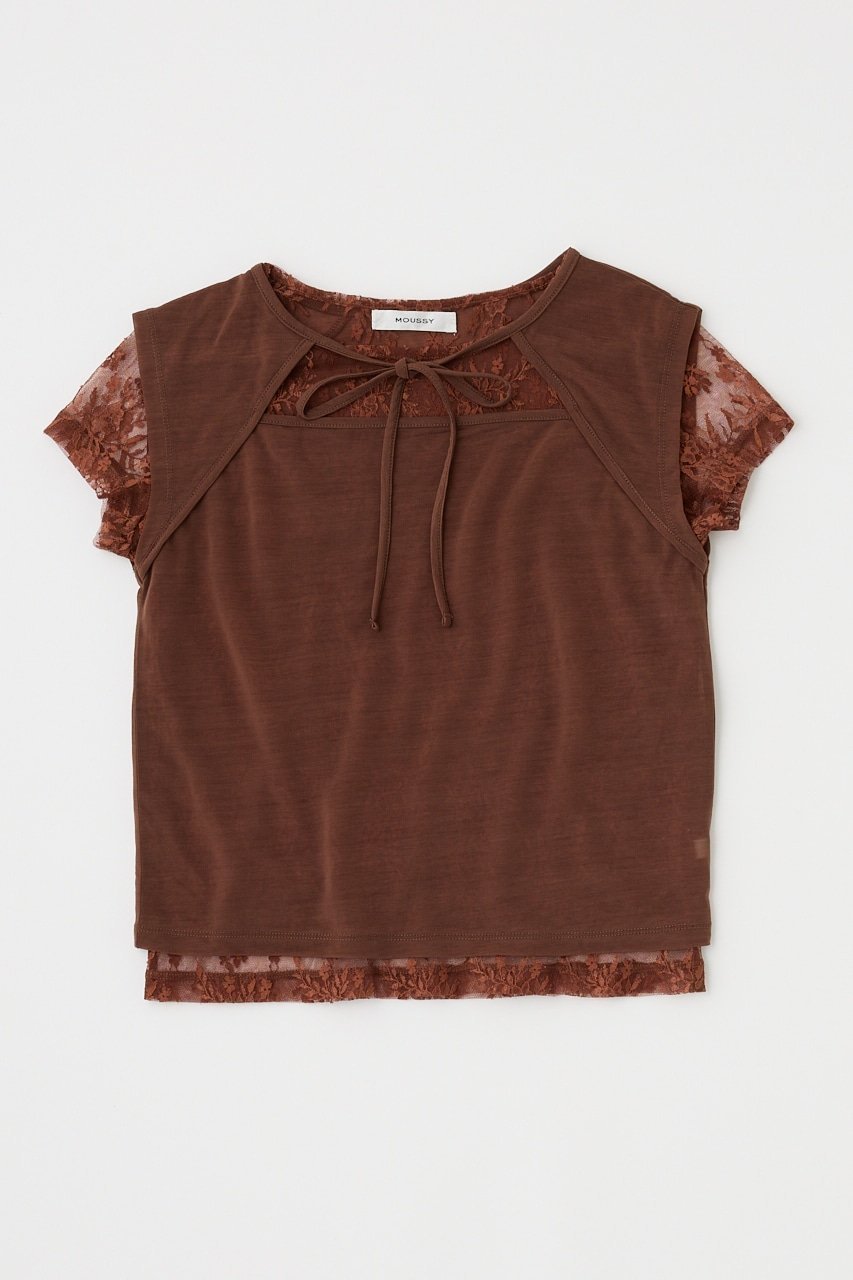 【マウジー/moussy】のLACE LAYERED OPEN NECK トップス インテリア・キッズ・メンズ・レディースファッション・服の通販 founy(ファニー) 　ファッション　Fashion　レディースファッション　Fashion for Women　トップス・カットソー　Cut & Sew Tops　おすすめ　Recommended / Our Picks　カットソー　Cut and Sewn Top　シアー　Sheer, See-Through　スウェット / スエット　Sweatshirt, Sweatwear　デニム　Denim, Jeans Material　レース　Lace, Lace Fabric　人気　Popular, Best Seller　再入荷　Restock / Back in Stock　BRN|ID: prp329100004634230 ipo3291000000033648536