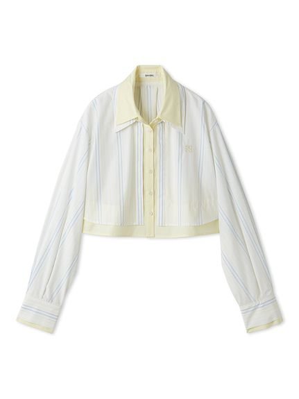 【スナイデル/SNIDEL】のSustainableレイヤードクロップドシャツ 人気、トレンドファッション・服の通販 founy(ファニー) 　ファッション　Fashion　レディースファッション　Fashion for Women　トップス・カットソー　Cut & Sew Tops　シャツ・ブラウス・オフィスカジュアル　Elegant Blouses & Button-Ups　イエロー　Yellow　春　Spring　クロップド　Cropped, Short Length　今季　This Season, Current Season　ストライプ　Stripe, Striped Pattern　チュニック　Tunic, Long Top　トレンド　Trend, Trending Now　パープル　Purple, Violet　フェミニン　Feminine, Girly　無地　Plain, Solid Color　エレガント 上品　Elegant　 other-1|ID: prp329100004634239 ipo3291000000033461476