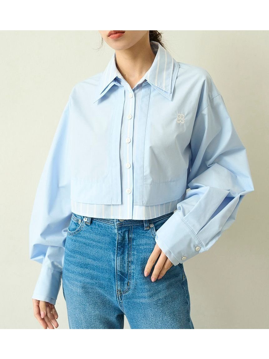 【スナイデル/SNIDEL】のSustainableレイヤードクロップドシャツ インテリア・キッズ・メンズ・レディースファッション・服の通販 founy(ファニー) 　ファッション　Fashion　レディースファッション　Fashion for Women　トップス・カットソー　Cut & Sew Tops　シャツ・ブラウス・オフィスカジュアル　Elegant Blouses & Button-Ups　イエロー　Yellow　春　Spring　クロップド　Cropped, Short Length　今季　This Season, Current Season　ストライプ　Stripe, Striped Pattern　チュニック　Tunic, Long Top　トレンド　Trend, Trending Now　パープル　Purple, Violet　フェミニン　Feminine, Girly　無地　Plain, Solid Color　エレガント 上品　Elegant　LBLU[081]|ID: prp329100004634239 ipo3291000000033461479