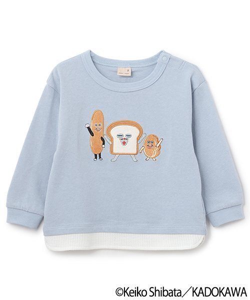 【ナルミヤ オンライン/NARUMIYA ONELINE / KIDS】の【パンどろぼう】アップリケ長袖Tシャツ インテリア・キッズ・メンズ・レディースファッション・服の通販 founy(ファニー) 　ファッション　Fashion　キッズファッション　Fashion for Kids　キャラクター　Character, Licensed Characters　ドッキング　Docking, Mixed Material　ポケット　Pocket, Pocket Detail　人気　Popular, Best Seller　長袖　Long Sleeve, Full Sleeve　ブルー グレー|ID: prp329100004634602 ipo3291000000033368548