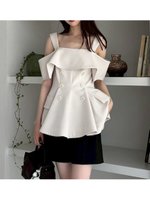 【フレイ アイディー/FRAY I.D】のオフショルペプラムトップス 人気、トレンドファッション・服の通販 founy(ファニー) ファッション Fashion レディースファッション Fashion for Women トップス・カットソー Cut & Sew Tops トレンチ Trench, Trench Coat バランス Balance, Style Balance ペプラム Peplum, Flared Hem モチーフ Motif, Design Theme エレガント 上品 Elegant |ID:prp329100004634956