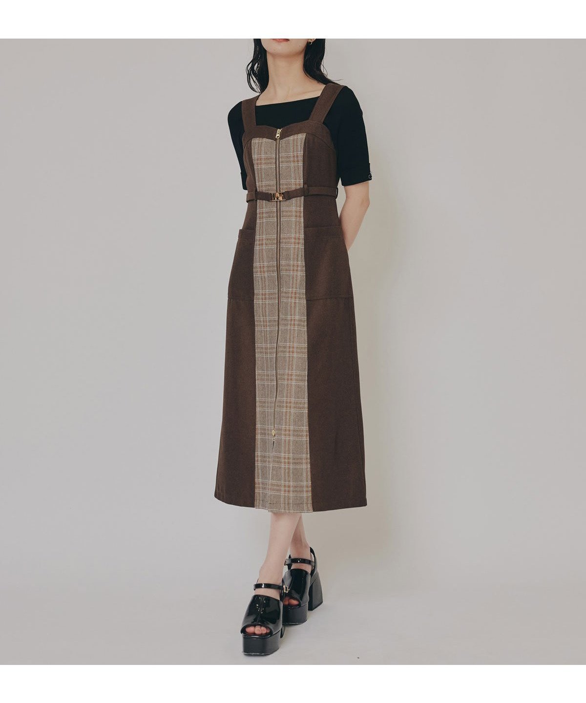 【レディアゼル/REDYAZEL】のフロントジップバイカラーチェックワンピース 人気、トレンドファッション・服の通販 founy(ファニー) 　ファッション　Fashion　レディースファッション　Fashion for Women　ワンピース　Dresses　インナー　Innerwear　ショート　Short, Short Length　ジャケット　Jacket, Outerwear　タートル　Turtleneck, Turtle Collar　チェック　Check, Plaid, Tartan　フロント　Front, Front Design　リブニット　Rib Knit, Ribbed Knit　人気　Popular, Best Seller　秋　Autumn　 other-1|ID: prp329100004634969 ipo3291000000033374816