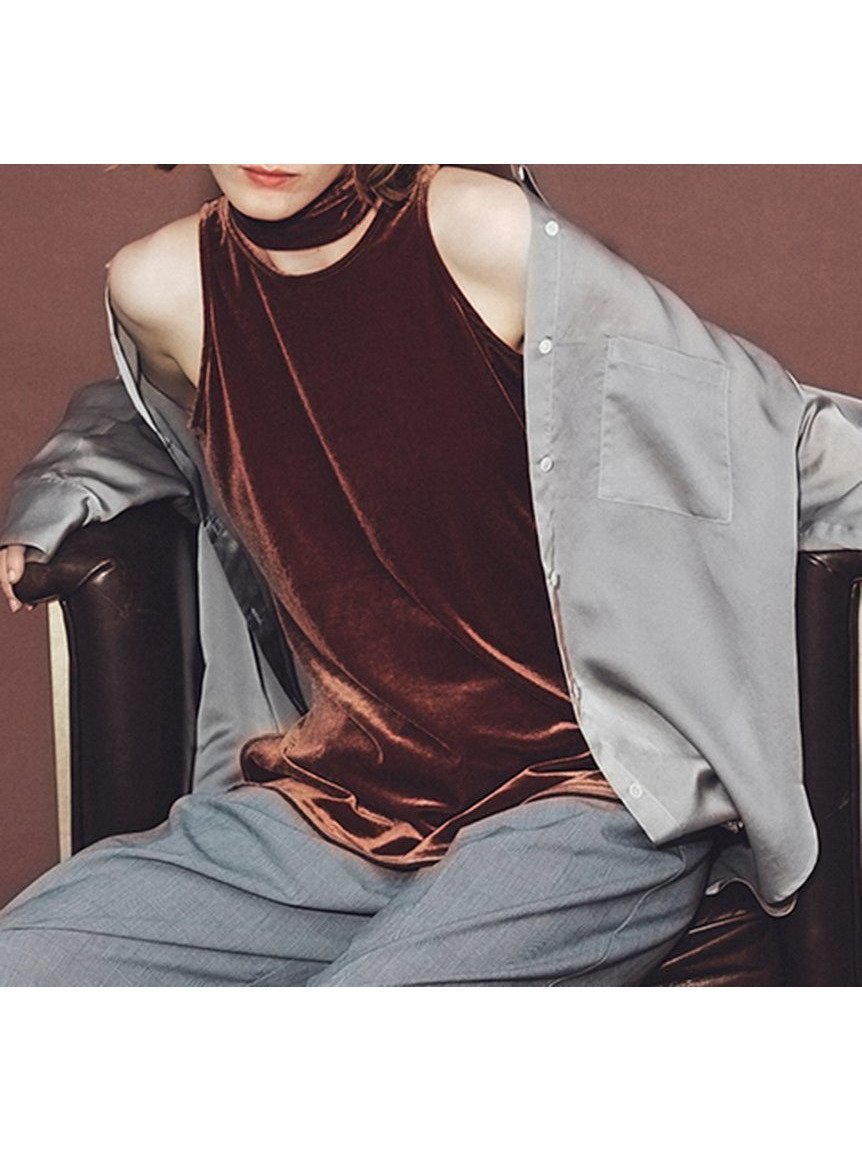 【フレイ アイディー/FRAY I.D】のファブリックバリエアメスリトップス インテリア・キッズ・メンズ・レディースファッション・服の通販 founy(ファニー) 　ファッション　Fashion　レディースファッション　Fashion for Women　トップス・カットソー　Cut & Sew Tops　カッティング　Cutting Detail　スリット　Slit, Slit Detail　チェック　Check, Plaid, Tartan　チョーカー　Tulle, Mesh Fabric　トレンド　Trend, Trending Now　ノースリーブ　Sleeveless, No-Sleeve　ベロア　Velour, Soft Velvet　モノトーン　Monotone, Black and White　エレガント 上品　Elegant　秋　Autumn　BRW[058]|ID: prp329100004635131 ipo3291000000033378552