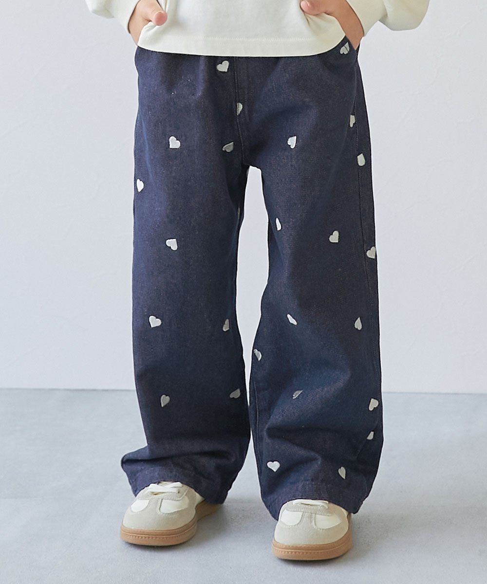 【デビロック/devirock / KIDS】のハート刺繍 デニム ワイドパンツ デニムパンツ ロングパンツ 長ズボン ボトムス 25AW インテリア・キッズ・メンズ・レディースファッション・服の通販 founy(ファニー) 　ファッション　Fashion　キッズファッション　Fashion for Kids　ボトムス　Bottoms　チュール　Tulip, Tulip Motif　デニム　Denim, Jeans Material　トレンド　Trend, Trending Now　ロング　Long, Long-Length　ワイド　Wide, Wide Fit　おすすめ　Recommended / Our Picks　2025年　2025　2025-2026秋冬・A/W　Autumn/Winter 2025–26 AW25–26　003-ワンウォッシュ|ID: prp329100004635136 ipo3291000000033494653