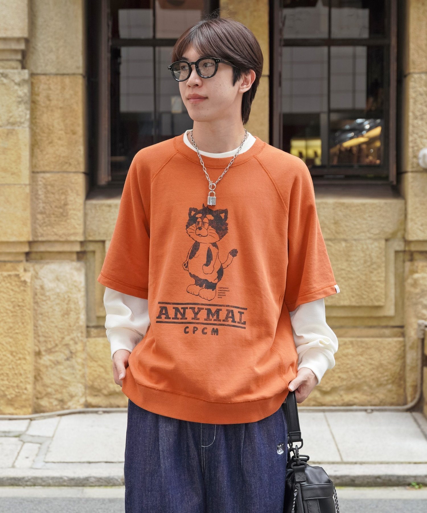 【シーピーシーエム/CPCM】の【ANYMAL】レイヤードロンT インテリア・キッズ・メンズ・レディースファッション・服の通販 founy(ファニー) 　ファッション　Fashion　レディースファッション　Fashion for Women　トップス・カットソー　Cut & Sew Tops　ロングTシャツ・Tシャツ　Longline T-Shirts & Tees　スウェット / スエット　Sweatshirt, Sweatwear　デニム　Denim, Jeans Material　トレンド　Trend, Trending Now　定番　Standard, Basic Item　ネコ　Cat, Feline Motif　プリント　Print, Printed Pattern　半袖　Short Sleeve, Half Sleeve　リラックス　Relax, Relaxed Fit　ロング　Long, Long-Length　ワイド　Wide, Wide Fit　オレンジ|ID: prp329100004635505 ipo3291000000033977600