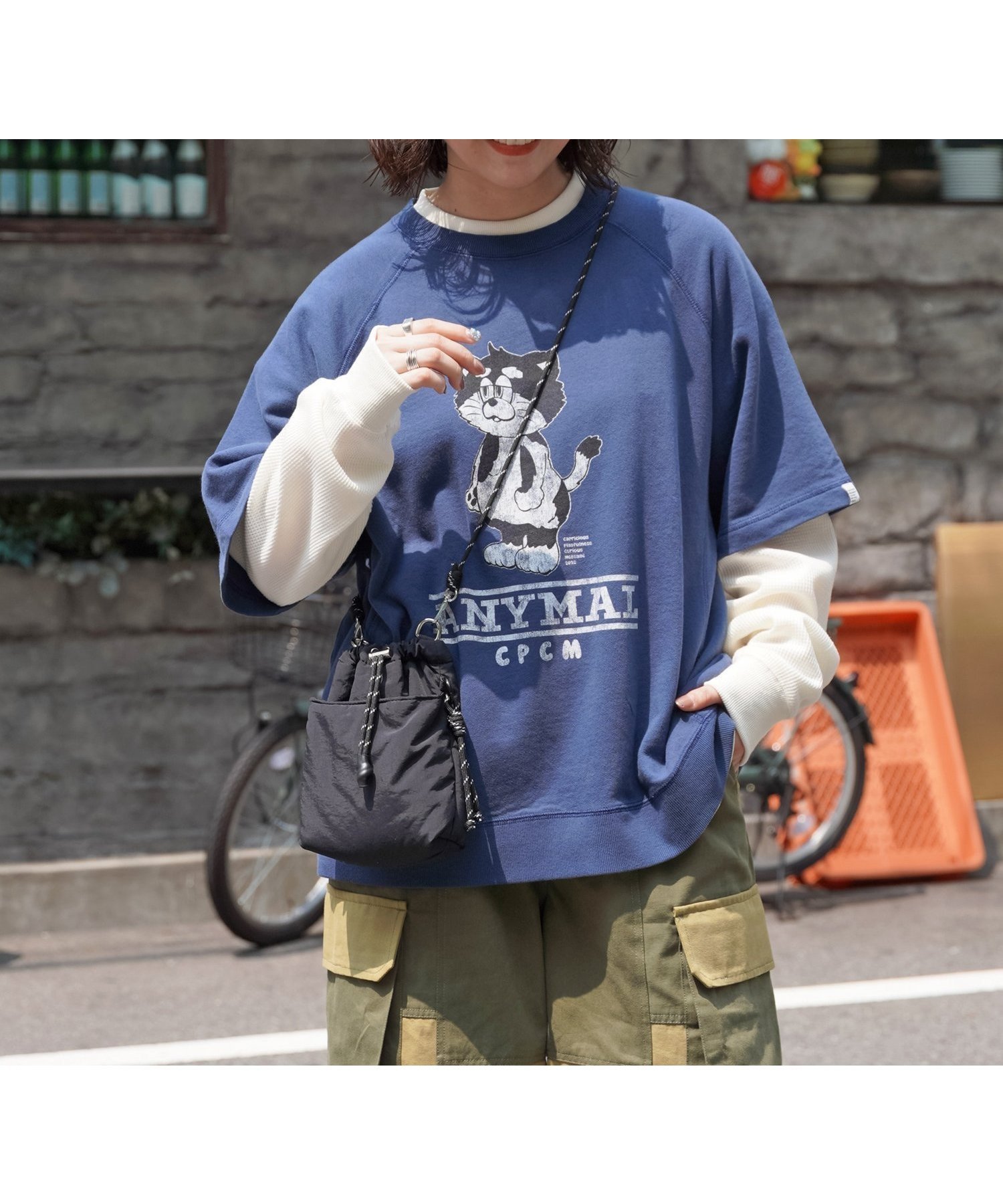【シーピーシーエム/CPCM】の【ANYMAL】レイヤードロンT インテリア・キッズ・メンズ・レディースファッション・服の通販 founy(ファニー) 　ファッション　Fashion　レディースファッション　Fashion for Women　トップス・カットソー　Cut & Sew Tops　ロングTシャツ・Tシャツ　Longline T-Shirts & Tees　スウェット / スエット　Sweatshirt, Sweatwear　デニム　Denim, Jeans Material　トレンド　Trend, Trending Now　定番　Standard, Basic Item　ネコ　Cat, Feline Motif　プリント　Print, Printed Pattern　半袖　Short Sleeve, Half Sleeve　リラックス　Relax, Relaxed Fit　ロング　Long, Long-Length　ワイド　Wide, Wide Fit　ネイビー|ID: prp329100004635505 ipo3291000000033977601