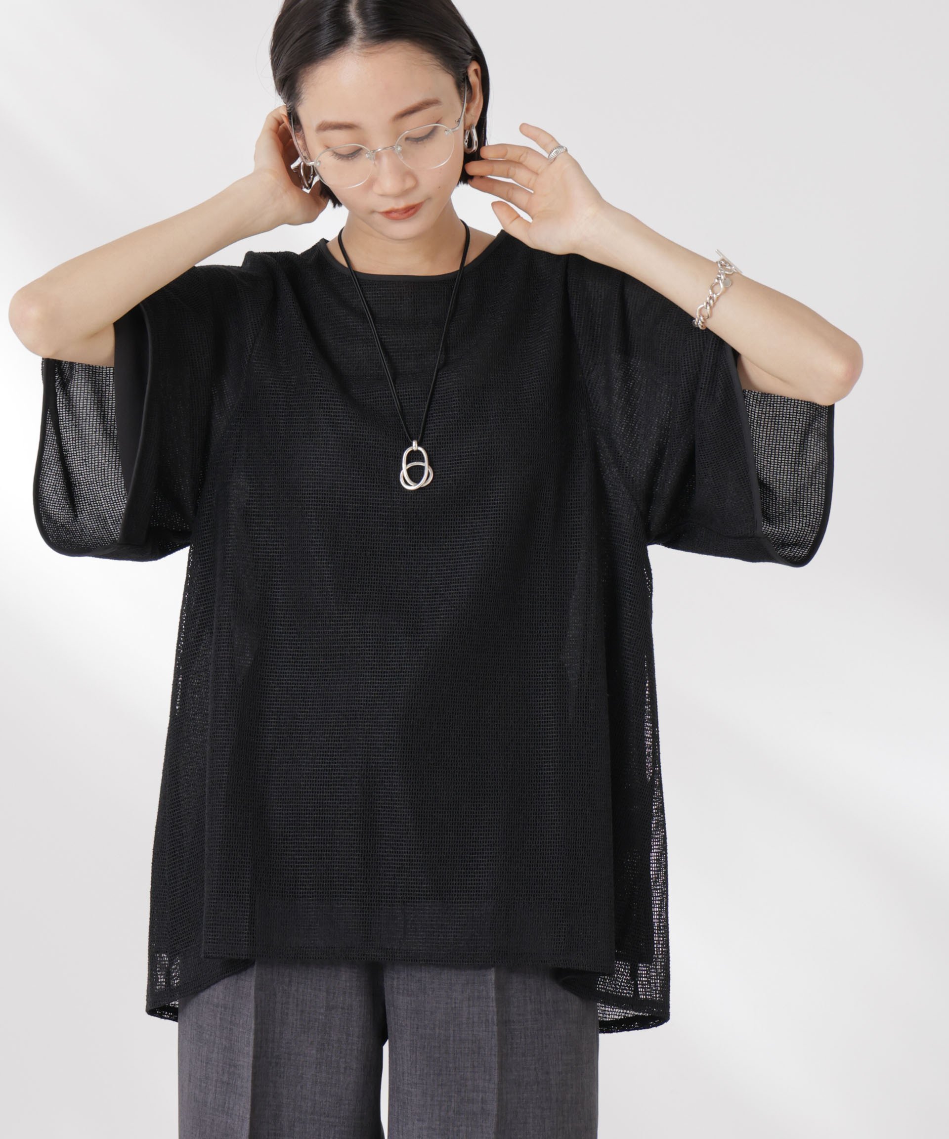 【ナノ ユニバース/nano universe】のメッシュ×シフォンコンビチュニックトップス インテリア・キッズ・メンズ・レディースファッション・服の通販 founy(ファニー) 　ファッション　Fashion　レディースファッション　Fashion for Women　トップス・カットソー　Cut & Sew Tops　ウォッシャブル　Machine Washable　コンビ　Combo, Combination Style　シフォン　Chiffon, Lightweight Fabric　シンプル　Simple, Minimal　スラックス　Slacks, Dress Pants　タイトスカート　Pencil Skirt, Tight Skirt　チュニック　Tunic, Long Top　トレンド　Trend, Trending Now　フレア　Flare, Flared　ベーシック　Basic, Essential　メッシュ　Mesh, Net Fabric　リラックス　Relax, Relaxed Fit　ワイド　Wide, Wide Fit　おすすめ　Recommended / Our Picks　2025年　2025　2025春夏・S/S　Spring/Summer 2025 SS25　ブラック|ID: prp329100004635535 ipo3291000000033385941