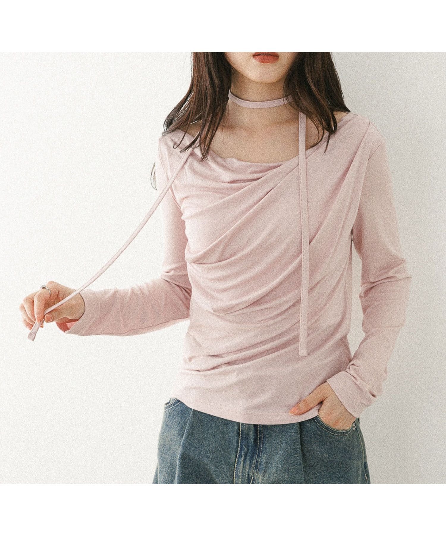 【ヘザー/Heather】のタイ付きドレープカットソー 人気、トレンドファッション・服の通販 founy(ファニー) 　ファッション　Fashion　レディースファッション　Fashion for Women　トップス・カットソー　Cut & Sew Tops　カットソー・ベーシックTシャツ　Cut-and-Sewn Tops / Stretch Tees & Basics　ショルダー　Shoulder, Shoulder Strap　ボトム　Bottoms, Lower Wear　ロング　Long, Long-Length　 other-1|ID: prp329100004635544 ipo3291000000033386228