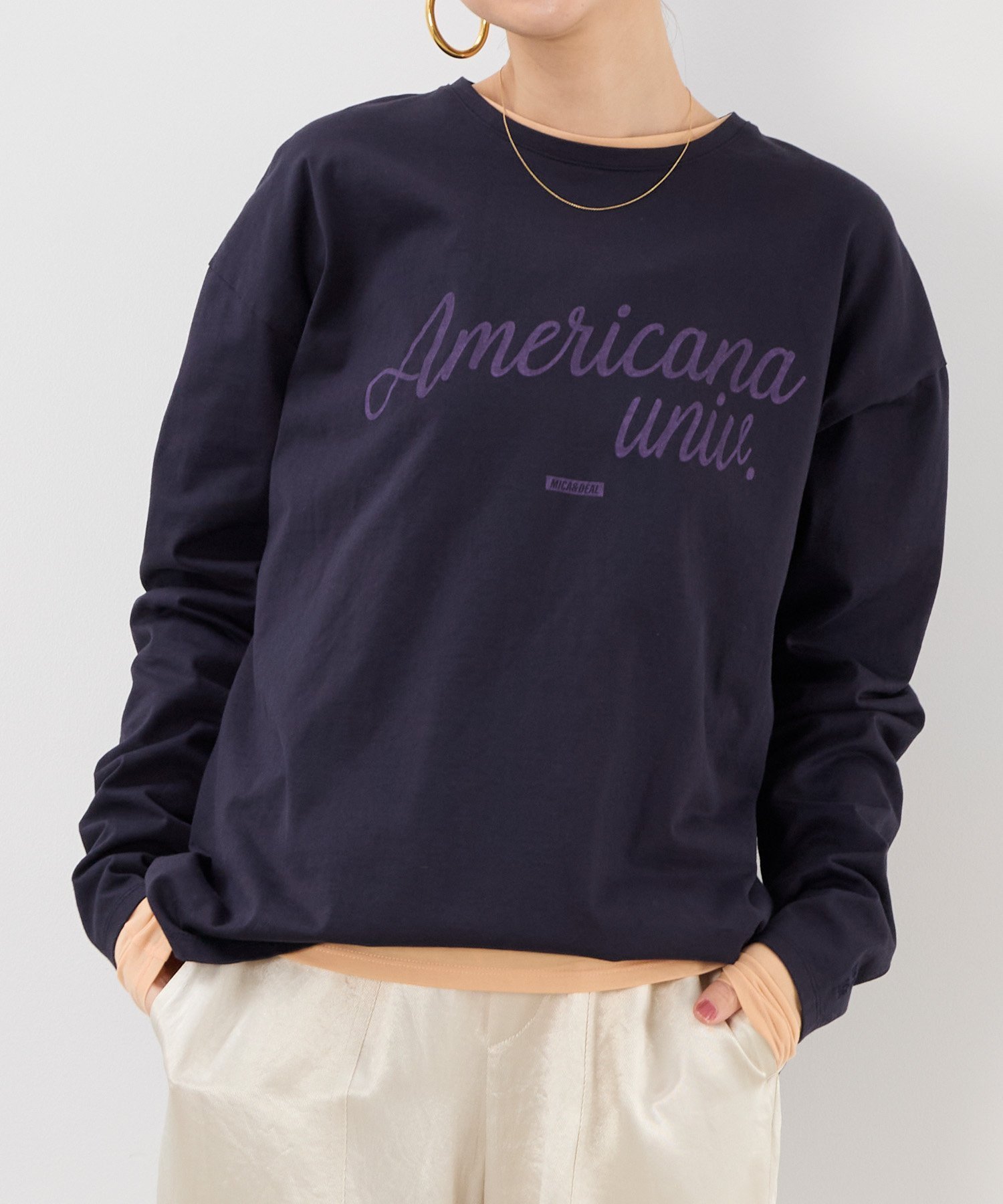 【マイカ ディール/MICA & DEAL】の【AMERICANA*MICA DEAL】15th ANNIVERSARY ロングスリーブT-shirt インテリア・キッズ・メンズ・レディースファッション・服の通販 founy(ファニー) 　ファッション　Fashion　レディースファッション　Fashion for Women　トップス・カットソー　Cut & Sew Tops　シャツ・ブラウス・オフィスカジュアル　Elegant Blouses & Button-Ups　ロングTシャツ・Tシャツ　Longline T-Shirts & Tees　アクセサリー　Fashion Accessories　春　Spring　秋　Autumn　カットソー　Cut and Sewn Top　シアー　Sheer, See-Through　スリーブ　Sleeve, Long Sleeve / Short Sleeve　デニム　Denim, Jeans Material　定番　Standard, Basic Item　フェミニン　Feminine, Girly　ベーシック　Basic, Essential　ロング　Long, Long-Length　おすすめ　Recommended / Our Picks　NAVY|ID: prp329100004635560 ipo3291000000033386573
