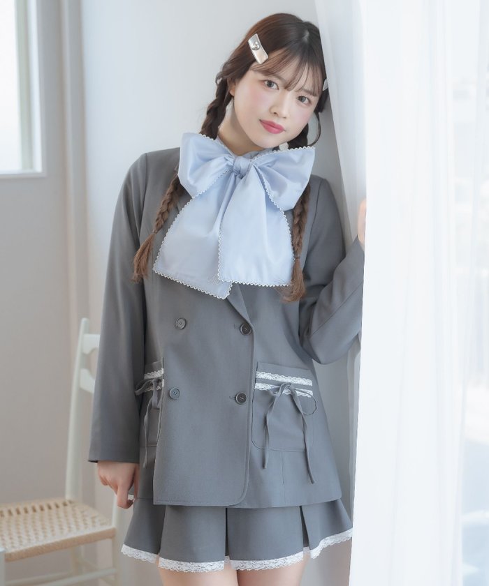 【レトロガール/RETRO GIRL】の【セットアップ対応】レーステーラードJK インテリア・キッズ・メンズ・レディースファッション・服の通販 founy(ファニー) https://founy.com/ ファッション Fashion レディースファッション Fashion for Women セットアップ Matching Sets ガーリー Girly, Feminine Style ジャケット Jacket, Outerwear セットアップ Set-Up, Coordinated Outfit デニム Denim, Jeans Material プリント Print, Printed Pattern ポケット Pocket, Pocket Detail リボン Ribbon, Bow レース Lace, Lace Fabric 春 Spring |ID: prp329100004635598 ipo3291000000033388111