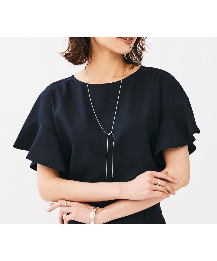 【アンタイトル/UNTITLED】のリネンライク クルーネックブラウス インテリア・キッズ・メンズ・レディースファッション・服の通販 founy(ファニー) 　ファッション　Fashion　レディースファッション　Fashion for Women　トップス・カットソー　Cut & Sew Tops　シャツ・ブラウス・オフィスカジュアル　Elegant Blouses & Button-Ups　ストレッチ　Stretch, Stretchy Fabric　フリル　Frill, Ruffle　ラウンド　Round, Round Neck　夏　Summer　ネイビー|ID: prp329100004635609 ipo3291000000033388553