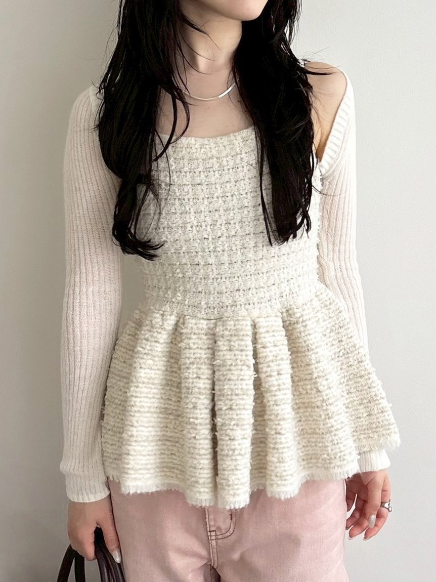 【リリーブラウン/Lily Brown】のボレロセットツイードペプラムニット 人気、トレンドファッション・服の通販 founy(ファニー) 　ファッション　Fashion　レディースファッション　Fashion for Women　アウター　Coat / Outerwear Collection　ボレロ・ショート丈ジャケット / ドレス羽織りに　Boleros & Short Jackets　トップス・カットソー　Cut & Sew Tops　ニット　Knit Tops & Sweaters　アメリカン　American Style　キャミソール　Camisole, Spaghetti Strap Top　シアー　Sheer, See-Through　スリーブ　Sleeve, Long Sleeve / Short Sleeve　チェック　Check, Plaid, Tartan　ツイード　Twill, Twill Weave　トレンド　Trend, Trending Now　ボレロ　Bolero, Short Cardigan　ボーダー　Border, Stripe　 other-1|ID: prp329100004635624 ipo3291000000033388882