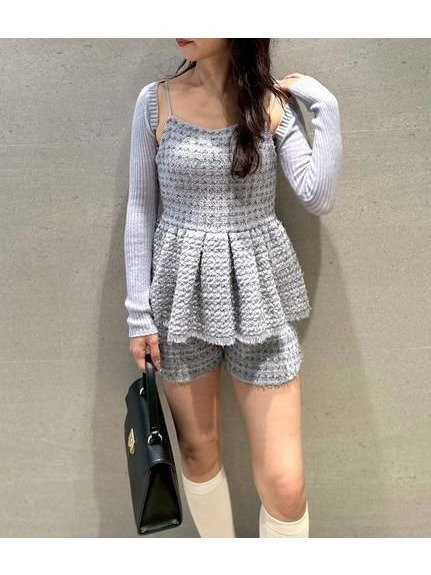 【リリーブラウン/Lily Brown】のボレロセットツイードペプラムニット インテリア・キッズ・メンズ・レディースファッション・服の通販 founy(ファニー) 　ファッション　Fashion　レディースファッション　Fashion for Women　アウター　Coat / Outerwear Collection　ボレロ・ショート丈ジャケット / ドレス羽織りに　Boleros & Short Jackets　トップス・カットソー　Cut & Sew Tops　ニット　Knit Tops & Sweaters　アメリカン　American Style　キャミソール　Camisole, Spaghetti Strap Top　シアー　Sheer, See-Through　スリーブ　Sleeve, Long Sleeve / Short Sleeve　チェック　Check, Plaid, Tartan　ツイード　Twill, Twill Weave　トレンド　Trend, Trending Now　ボレロ　Bolero, Short Cardigan　ボーダー　Border, Stripe　BLU[086]|ID: prp329100004635624 ipo3291000000033388888