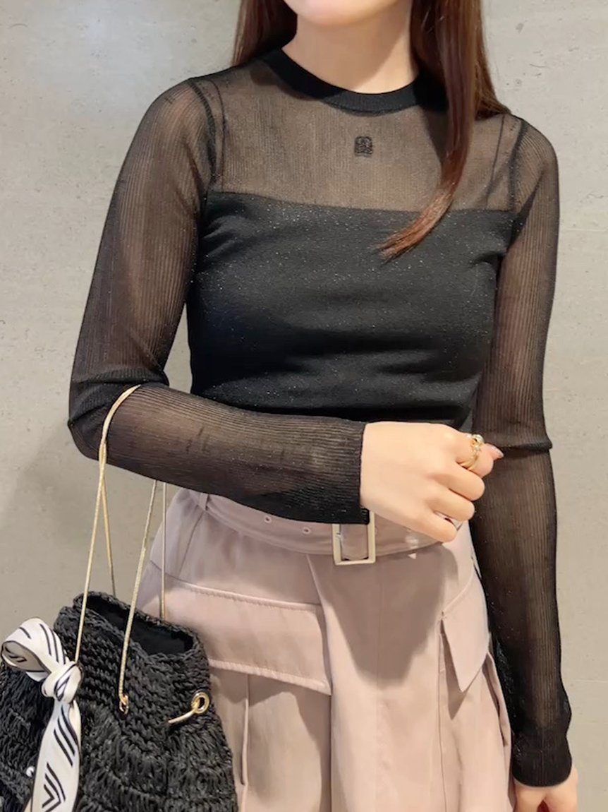 【スナイデル/SNIDEL】のラメシアーニットプルオーバー インテリア・キッズ・メンズ・レディースファッション・服の通販 founy(ファニー) 　ファッション　Fashion　レディースファッション　Fashion for Women　トップス・カットソー　Cut & Sew Tops　ニット　Knit Tops & Sweaters　カジュアルプルオーバー・ニットトップス　Pullovers & Knit Tops / Casual Pullovers　インナー　Innerwear　ウェーブ　Wavy Pattern　今季　This Season, Current Season　シアー　Sheer, See-Through　シンプル　Simple, Minimal　ジャケット　Jacket, Outerwear　デコルテ　Décolleté, Neckline　トレンド　Trend, Trending Now　フィット　Fit, Slim Fit　リブニット　Rib Knit, Ribbed Knit　おすすめ　Recommended / Our Picks　BLK[009]|ID: prp329100004635628 ipo3291000000033388966