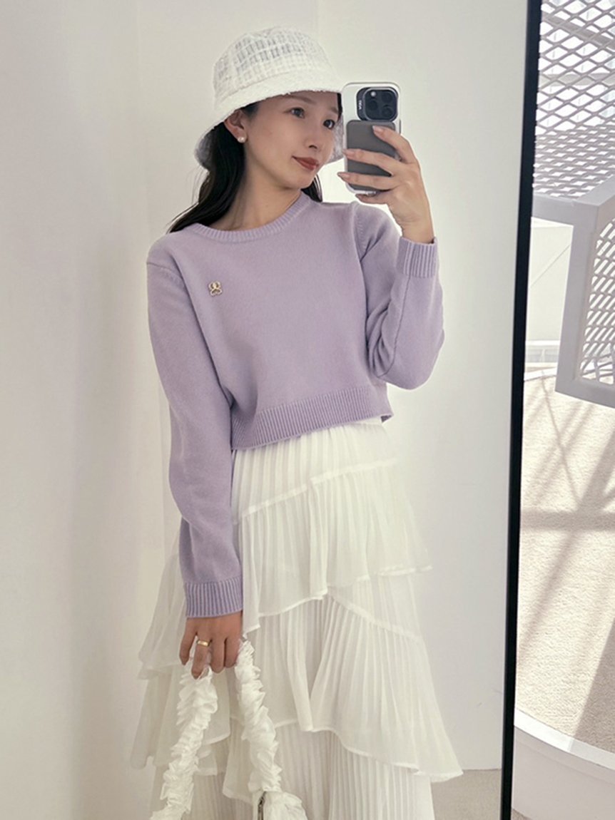 【スナイデル/SNIDEL】のミニブローチプルオーバー インテリア・キッズ・メンズ・レディースファッション・服の通販 founy(ファニー) 　ファッション　Fashion　レディースファッション　Fashion for Women　トップス・カットソー　Cut & Sew Tops　カジュアルプルオーバー・ニットトップス　Pullovers & Knit Tops / Casual Pullovers　おすすめ　Recommended / Our Picks　イエロー　Yellow　ウェーブ　Wavy Pattern　コンパクト　Compact, Small Size　ブローチ　Brooch, Pin Brooch　ラベンダー　Lavender　リボン　Ribbon, Bow　春　Spring　LAV[071]|ID: prp329100004635675 ipo3291000000033389703