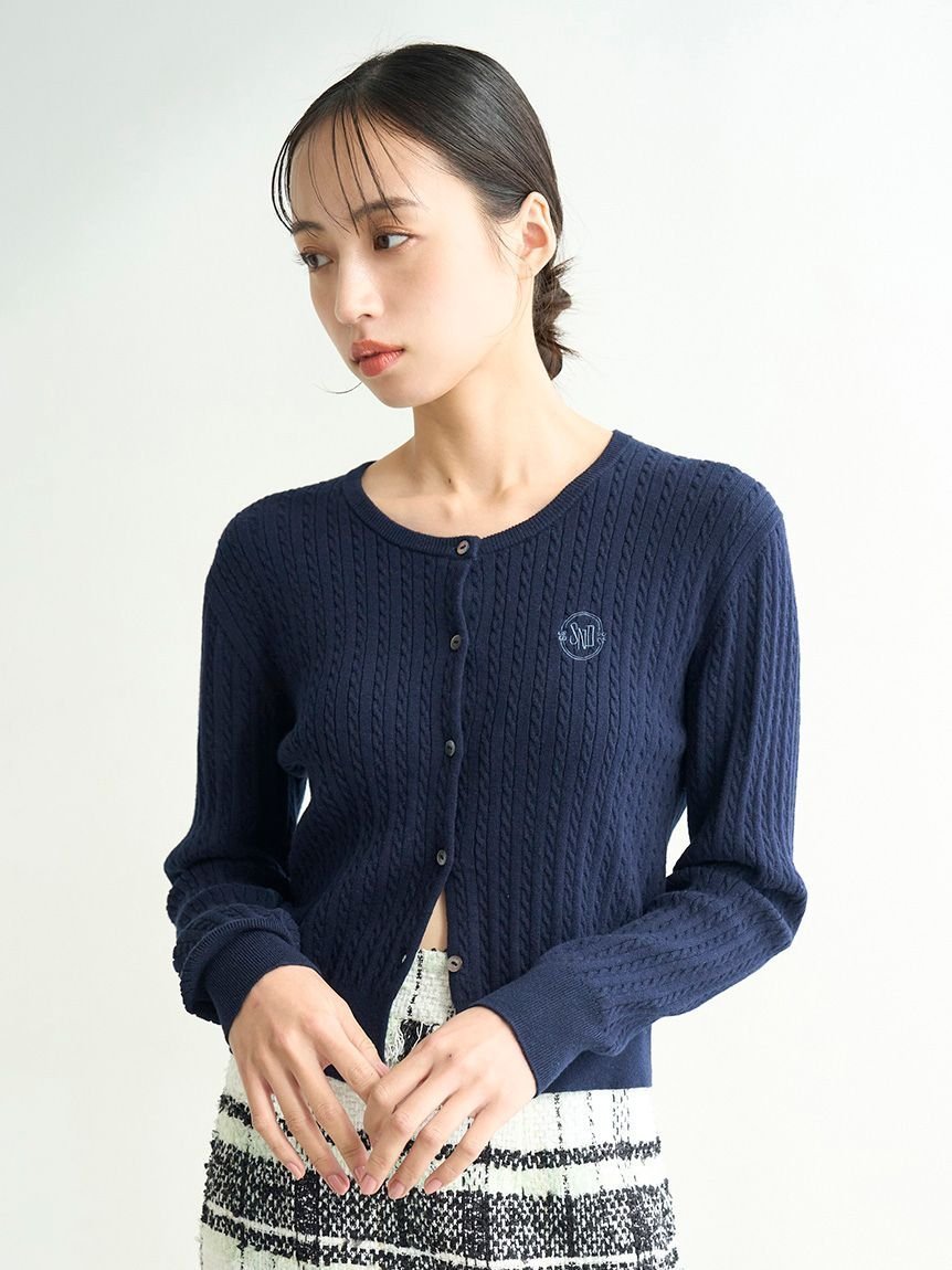 【スナイデル/SNIDEL】のワンポイントモチーフカーディガン インテリア・キッズ・メンズ・レディースファッション・服の通販 founy(ファニー) 　ファッション　Fashion　レディースファッション　Fashion for Women　トップス・カットソー　Cut & Sew Tops　カーディガン・羽織り　Layered Style Cardigans　キャミソール　Camisole, Spaghetti Strap Top　シフォン　Chiffon, Lightweight Fabric　シンプル　Simple, Minimal　ストレート　Straight, Straight Cut　フィット　Fit, Slim Fit　フェミニン　Feminine, Girly　ボトム　Bottoms, Lower Wear　ボーダー　Border, Stripe　半袖　Short Sleeve, Half Sleeve　無地　Plain, Solid Color　レース　Lace, Lace Fabric　ワンポイント　One Point, Statement Accent　おすすめ　Recommended / Our Picks　NVY[089]|ID: prp329100004635692 ipo3291000000033389966