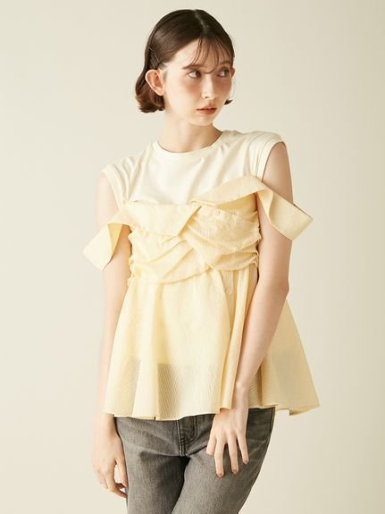 【リリーブラウン/Lily Brown】のレイヤードカットトップス インテリア・キッズ・メンズ・レディースファッション・服の通販 founy(ファニー) 　ファッション　Fashion　レディースファッション　Fashion for Women　トップス・カットソー　Cut & Sew Tops　カットソー　Cut and Sewn Top　シャーリング　Shirring, Ruched　ドッキング　Docking, Mixed Material　フィット　Fit, Slim Fit　ランダム　Random, Irregular　YEL[032]|ID: prp329100004635859 ipo3291000000033461831
