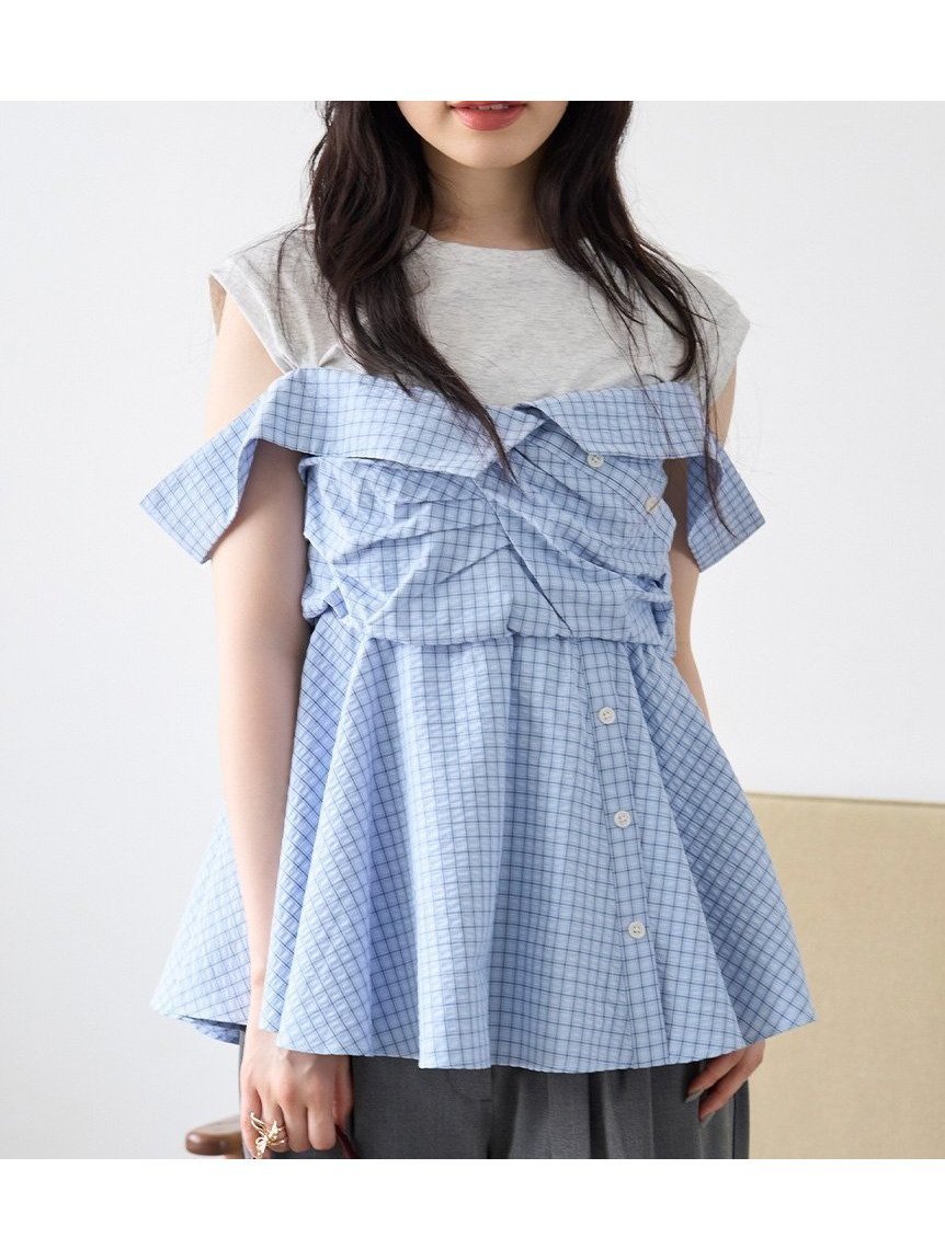 【リリーブラウン/Lily Brown】のレイヤードカットトップス インテリア・キッズ・メンズ・レディースファッション・服の通販 founy(ファニー) 　ファッション　Fashion　レディースファッション　Fashion for Women　トップス・カットソー　Cut & Sew Tops　カットソー　Cut and Sewn Top　シャーリング　Shirring, Ruched　ドッキング　Docking, Mixed Material　フィット　Fit, Slim Fit　ランダム　Random, Irregular　BLU[086]|ID: prp329100004635859 ipo3291000000033461832