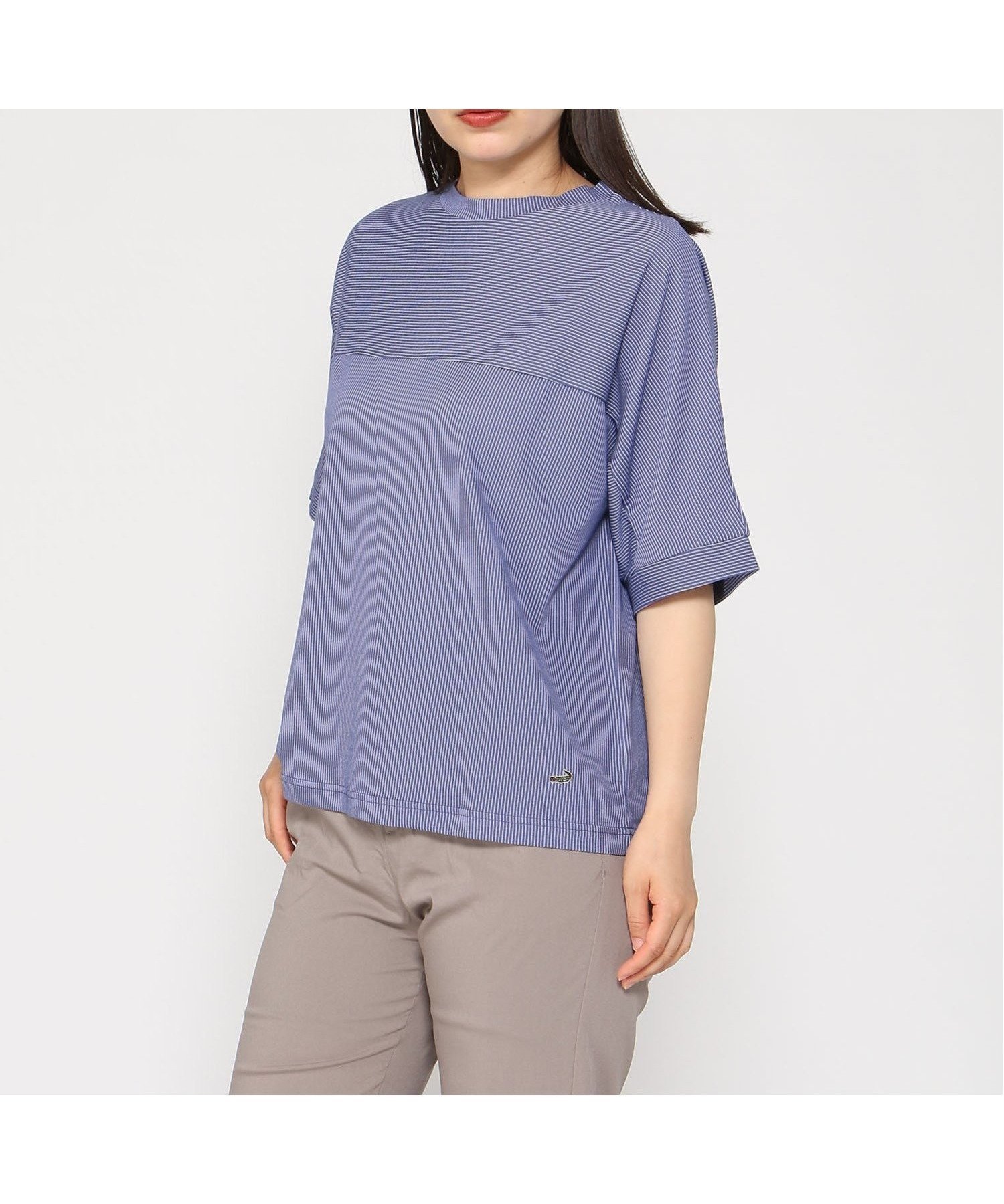 【クロコダイル/CROCODILE】のCROCODILE/ストライプ 切り替え カットソー インテリア・キッズ・メンズ・レディースファッション・服の通販 founy(ファニー) 　ファッション　Fashion　レディースファッション　Fashion for Women　トップス・カットソー　Cut & Sew Tops　カットソー・ベーシックTシャツ　Cut-and-Sewn Tops / Stretch Tees & Basics　カットソー　Cut and Sewn Top　ストライプ　Stripe, Striped Pattern　半袖　Short Sleeve, Half Sleeve　ダークブルー|ID: prp329100004635929 ipo3291000000033550310