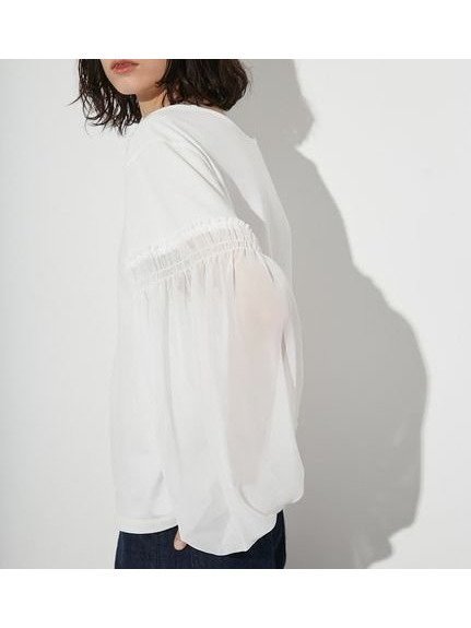 【スタイリング/styling】のシフォンスリーブトップス インテリア・キッズ・メンズ・レディースファッション・服の通販 founy(ファニー) 　ファッション　Fashion　レディースファッション　Fashion for Women　トップス・カットソー　Cut & Sew Tops　エアリー　Airy Texture　シフォン　Chiffon, Lightweight Fabric　シャーリング　Shirring, Ruched　スリーブ　Sleeve, Long Sleeve / Short Sleeve　ダウン　Down, Puffer　ドッキング　Docking, Mixed Material　WHT[001]|ID: prp329100004635955 ipo3291000000033393184