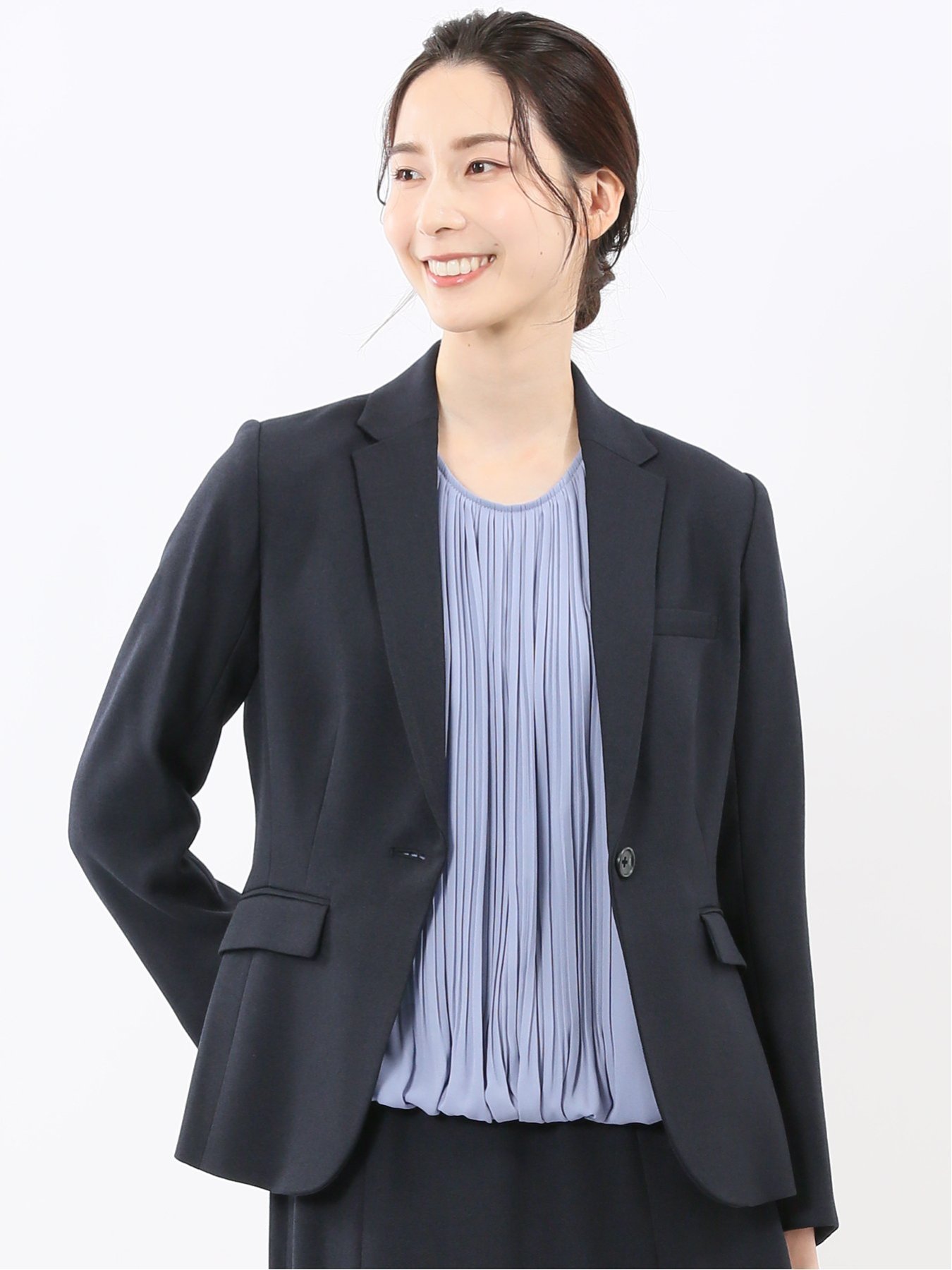 【タカキュー/TAKA-Q】のストレッチウォッシャブル シャーク 1ボタンジャケット 紺(セットアップ可能) インテリア・キッズ・メンズ・レディースファッション・服の通販 founy(ファニー) 　ファッション　Fashion　レディースファッション　Fashion for Women　アウター　Coat / Outerwear Collection　レディースジャケット・軽アウター　Jackets　ウォッシャブル　Machine Washable　オケージョン　Occasion Wear　ジャケット　Jacket, Outerwear　ストレッチ　Stretch, Stretchy Fabric　スリット　Slit, Slit Detail　セットアップ　Set-Up, Coordinated Outfit　フォーマル　Formal, Dressy　フラップ　Flap, Flap Pocket　ベーシック　Basic, Essential　ポケット　Pocket, Pocket Detail　メランジ　Melange, Mixed Yarn　75紺|ID: prp329100004636215 ipo3291000000033592675