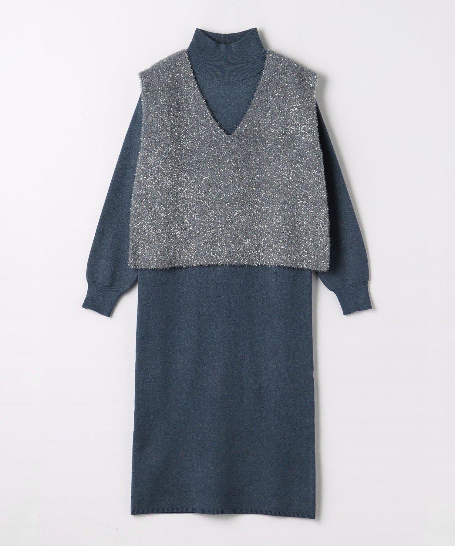 【ユナイテッドアローズ/UNITED ARROWS】のラメ フェザーベスト+ハイネックワンピース A DAY IN THE LIFE インテリア・キッズ・メンズ・レディースファッション・服の通販 founy(ファニー) 　ファッション　Fashion　レディースファッション　Fashion for Women　アウター　Coat / Outerwear Collection　キラキラ　Sparkly, Glittery　シューズ　Shoes, Footwear　シンプル　Simple, Minimal　ネックレス　Necklace, Pendant Necklace　ハイネック　High Neck, Mock Neck　フェザー　Feather, Feather Detail　フェザーヤーン　Feather Yarn, Fluffy Yarn　ベスト　Vest, Waistcoat　ロング　Long, Long-Length　エレガント 上品　Elegant　ROYAL|ID: prp329100004636242 ipo3291000000034414757