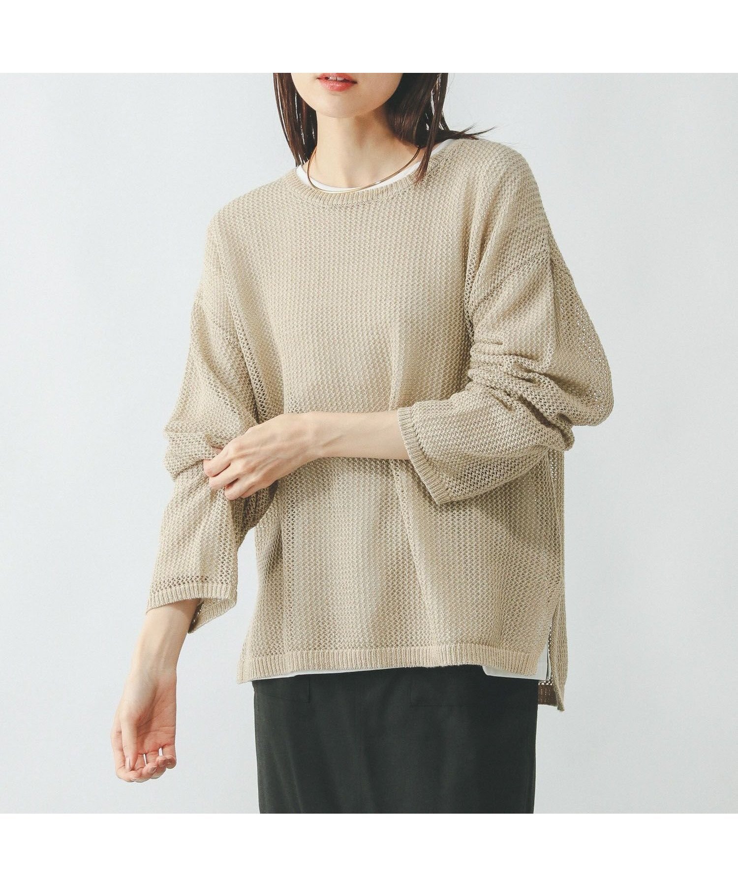 【グローバルワーク/GLOBAL WORK】のメッシュラメSETプルオーバー長袖/253296 インテリア・キッズ・メンズ・レディースファッション・服の通販 founy(ファニー) 　ファッション　Fashion　レディースファッション　Fashion for Women　トップス・カットソー　Cut & Sew Tops　カジュアルプルオーバー・ニットトップス　Pullovers & Knit Tops / Casual Pullovers　おすすめ　Recommended / Our Picks　シャイニー　Shiny, Glossy Finish　デニム　Denim, Jeans Material　メッシュ　Mesh, Net Fabric　長袖　Long Sleeve, Full Sleeve　イエローベージュ61|ID: prp329100004636278 ipo3291000000033400702