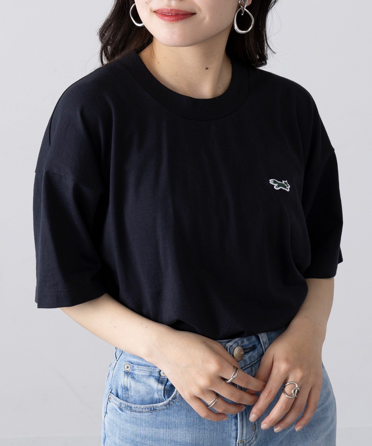 【セットアップセブン/SETUP7】のTHE FOX/ワンポイント半袖Tシャツ 丸胴 インテリア・キッズ・メンズ・レディースファッション・服の通販 founy(ファニー) 　ファッション　Fashion　レディースファッション　Fashion for Women　トップス・カットソー　Cut & Sew Tops　シャツ・ブラウス・オフィスカジュアル　Elegant Blouses & Button-Ups　ロングTシャツ・Tシャツ　Longline T-Shirts & Tees　アクリル　Acrylic Material　シンプル　Simple, Minimal　ジャケット　Jacket, Outerwear　スラックス　Slacks, Dress Pants　チェーン　Chain, Chain Strap　デニム　Denim, Jeans Material　バランス　Balance, Style Balance　フレア　Flare, Flared　プリーツ　Pleats, Pleated　ベーシック　Basic, Essential　半袖　Short Sleeve, Half Sleeve　ルーズ　Loose, Oversized　ワンポイント　One Point, Statement Accent　再入荷　Restock / Back in Stock　おすすめ　Recommended / Our Picks　BLK|ID: prp329100004636330 ipo3291000000033491920