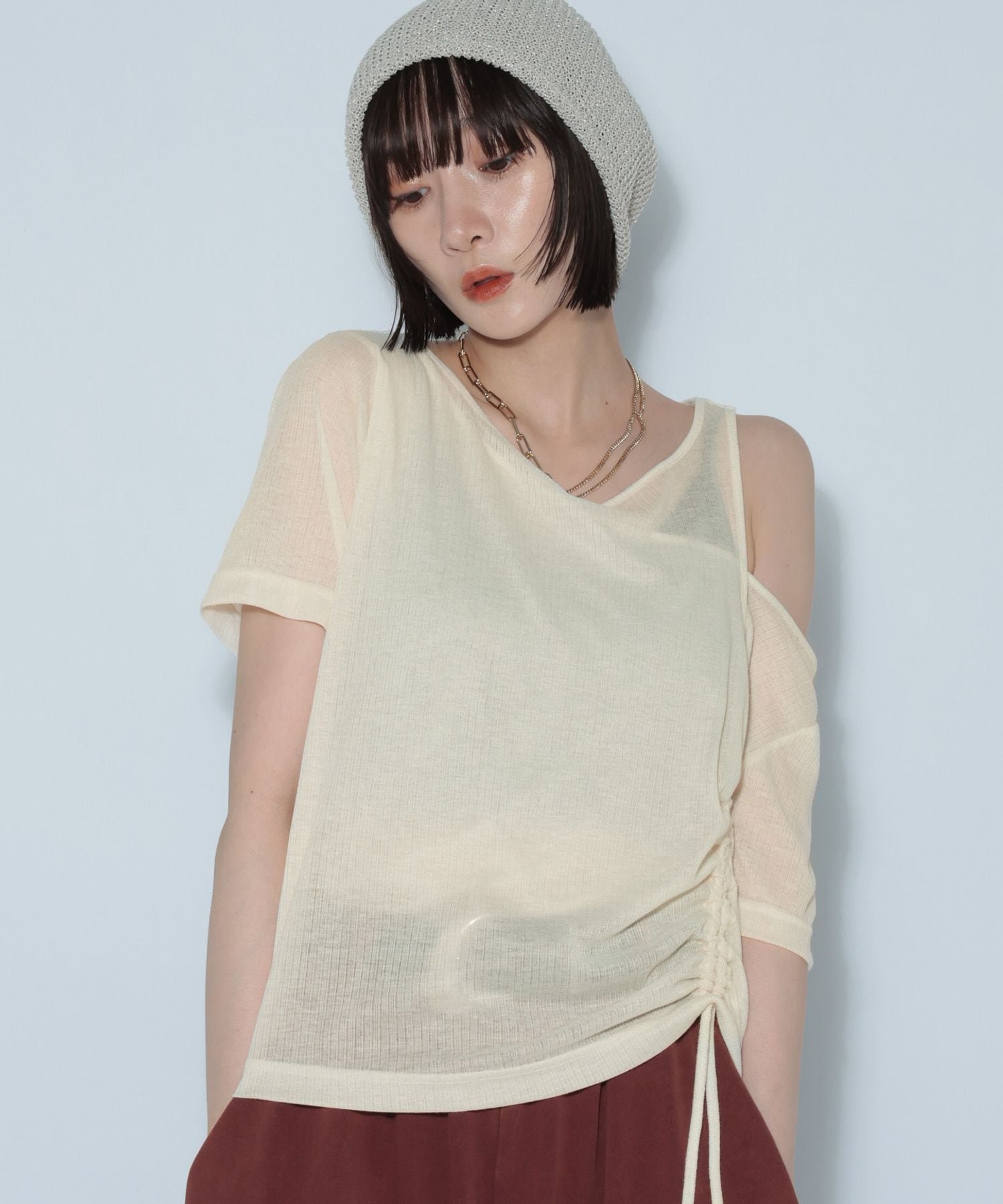 【ページボーイ/PAGEBOY】のDAILYシアードロストテレコトップス インテリア・キッズ・メンズ・レディースファッション・服の通販 founy(ファニー) 　ファッション　Fashion　レディースファッション　Fashion for Women　トップス・カットソー　Cut & Sew Tops　おすすめ　Recommended / Our Picks　アクセサリー　Fashion Accessories　カットオフ　Cut-Off Design　デニム　Denim, Jeans Material　トレンド　Trend, Trending Now　フレア　Flare, Flared　ボトム　Bottoms, Lower Wear　ワンショル　One Shoulder, Asymmetrical　オフホワイト05|ID: prp329100004636363 ipo3291000000033402200