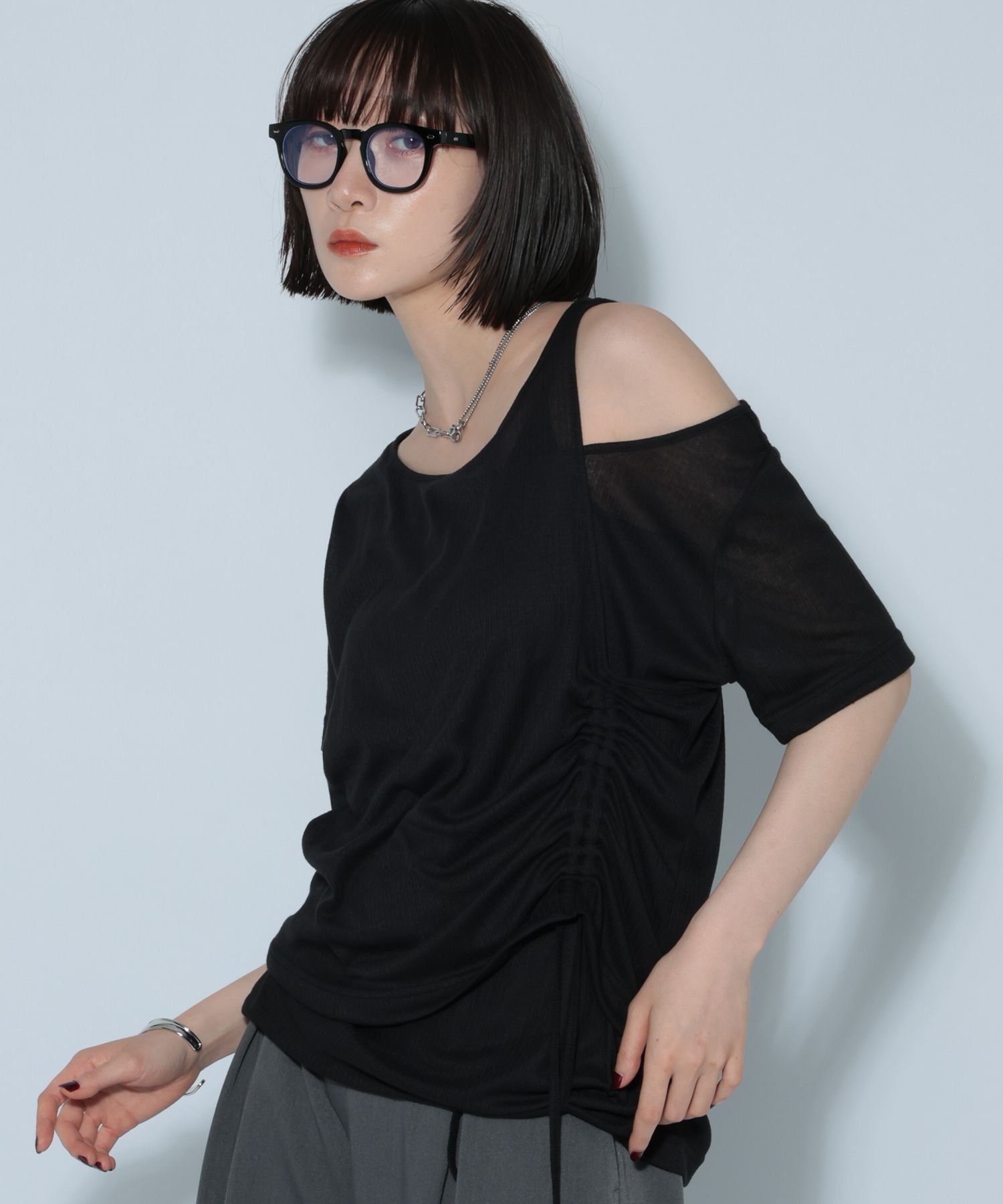 【ページボーイ/PAGEBOY】のDAILYシアードロストテレコトップス インテリア・キッズ・メンズ・レディースファッション・服の通販 founy(ファニー) 　ファッション　Fashion　レディースファッション　Fashion for Women　トップス・カットソー　Cut & Sew Tops　おすすめ　Recommended / Our Picks　アクセサリー　Fashion Accessories　カットオフ　Cut-Off Design　デニム　Denim, Jeans Material　トレンド　Trend, Trending Now　フレア　Flare, Flared　ボトム　Bottoms, Lower Wear　ワンショル　One Shoulder, Asymmetrical　ブラック09|ID: prp329100004636363 ipo3291000000033402204