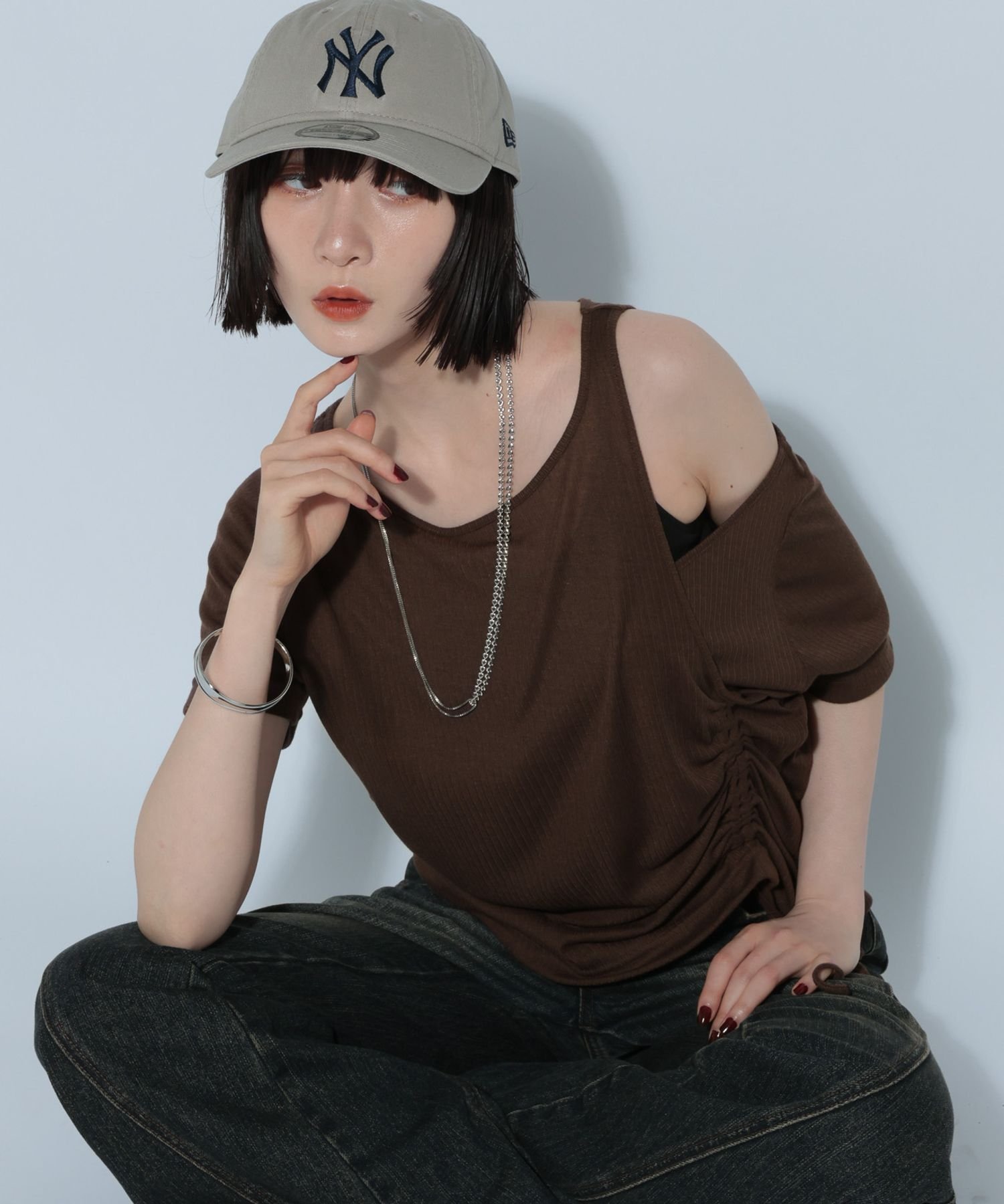 【ページボーイ/PAGEBOY】のDAILYシアードロストテレコトップス インテリア・キッズ・メンズ・レディースファッション・服の通販 founy(ファニー) 　ファッション　Fashion　レディースファッション　Fashion for Women　トップス・カットソー　Cut & Sew Tops　おすすめ　Recommended / Our Picks　アクセサリー　Fashion Accessories　カットオフ　Cut-Off Design　デニム　Denim, Jeans Material　トレンド　Trend, Trending Now　フレア　Flare, Flared　ボトム　Bottoms, Lower Wear　ワンショル　One Shoulder, Asymmetrical　ブラウン58|ID: prp329100004636363 ipo3291000000033402206