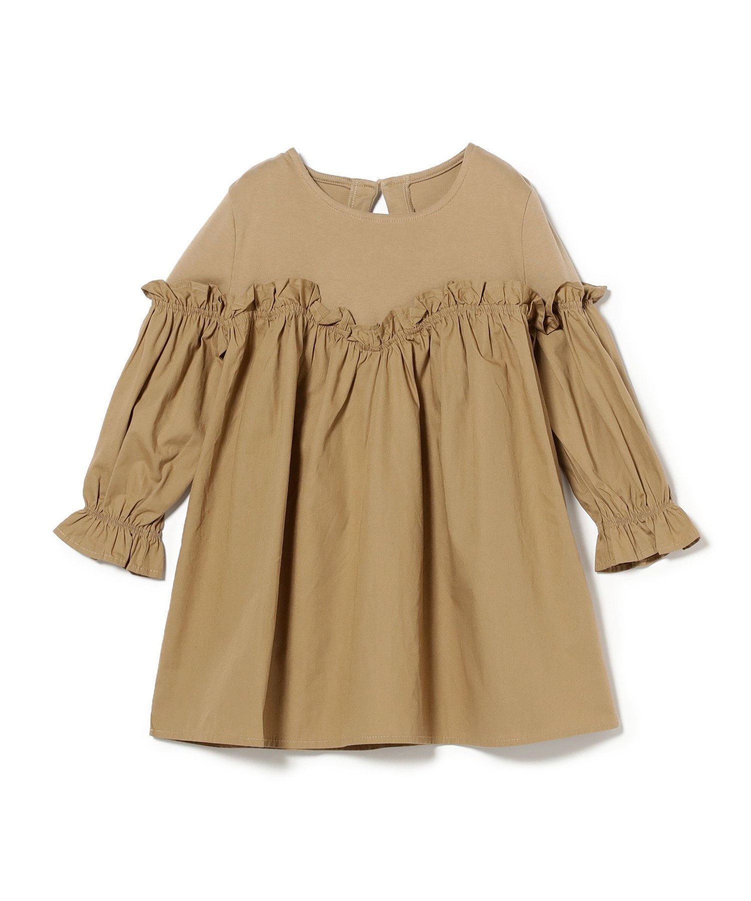 【ビームス/BEAMS / KIDS】の切替 フリルワンピース(90~140cm) インテリア・キッズ・メンズ・レディースファッション・服の通販 founy(ファニー) 　ファッション　Fashion　キッズファッション　Fashion for Kids　ワンピース　Dresses　カーディガン　Cardigan, Knitwear　ガーリー　Girly, Feminine Style　フリル　Frill, Ruffle　フレア　Flare, Flared　レギンス　Leggings, Stretch Pants　切替　Switching, Contrast Panel　BEIGE|ID: prp329100004636530 ipo3291000000033405291