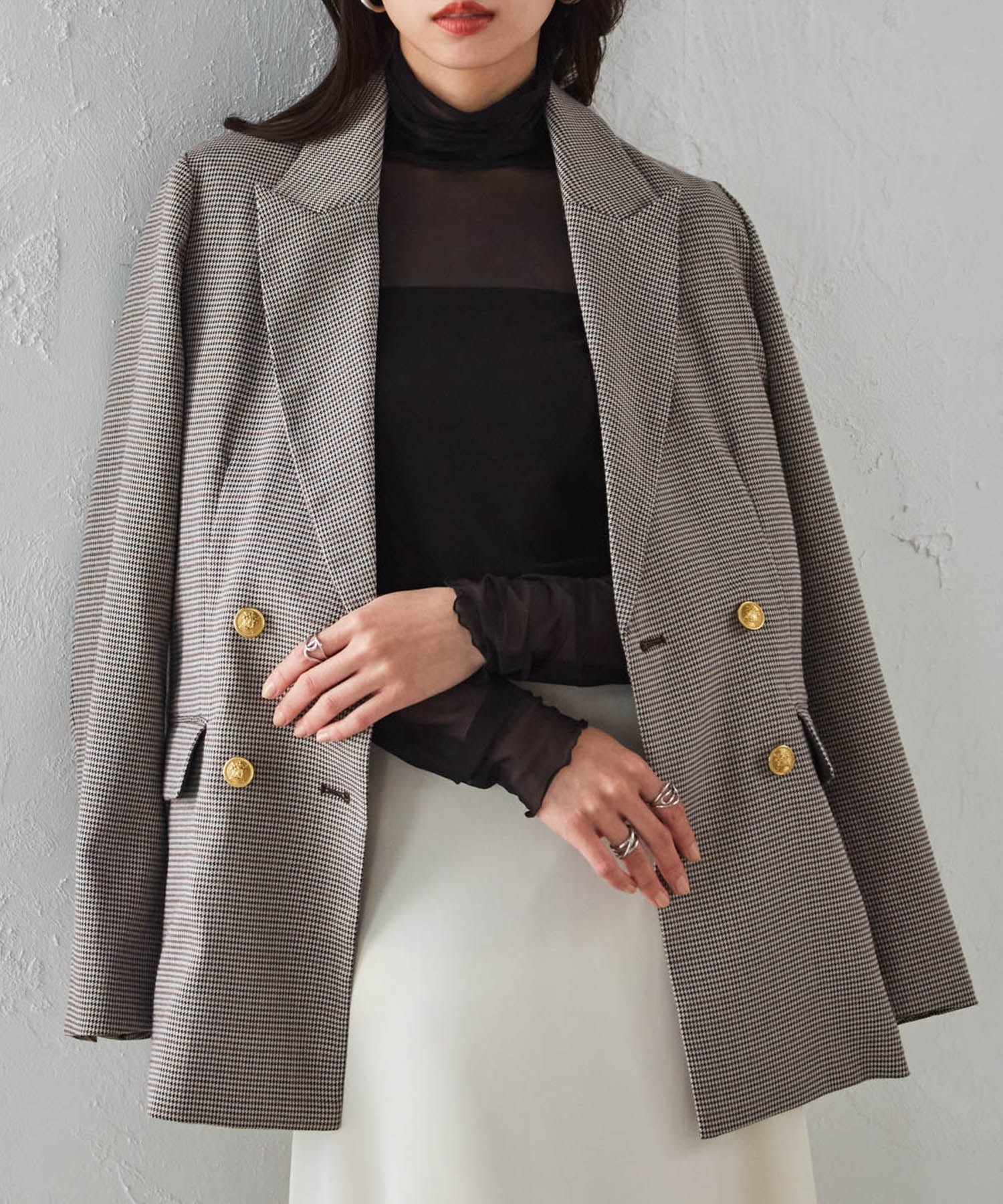 【ラナン/Ranan】のRanan/ゴールドボタンWテーラードジャケット インテリア・キッズ・メンズ・レディースファッション・服の通販 founy(ファニー) 　ファッション　Fashion　レディースファッション　Fashion for Women　アウター　Coat / Outerwear Collection　レディースジャケット・軽アウター　Jackets　テーラードジャケット / 通勤・きれいめスタイル　Tailored Jackets & Blazers　ウォッシャブル　Machine Washable　オケージョン　Occasion Wear　洗える　Machine Washable　秋　Autumn　スマート　Smart, Elegant　ダウン　Down, Puffer　チェック　Check, Plaid, Tartan　ツイード　Twill, Twill Weave　デニム　Denim, Jeans Material　ポケット　Pocket, Pocket Detail　マニッシュ　Mannish, Boyish　A/W・秋冬　Autumn/Winter　おすすめ　Recommended / Our Picks　エレガント 上品　Elegant　入学式　Entrance Ceremony　卒業式　Graduation Ceremony　結婚式　Wedding　披露宴　Wedding Reception　二次会　After Party　BR|ID: prp329100004636987 ipo3291000000033893397
