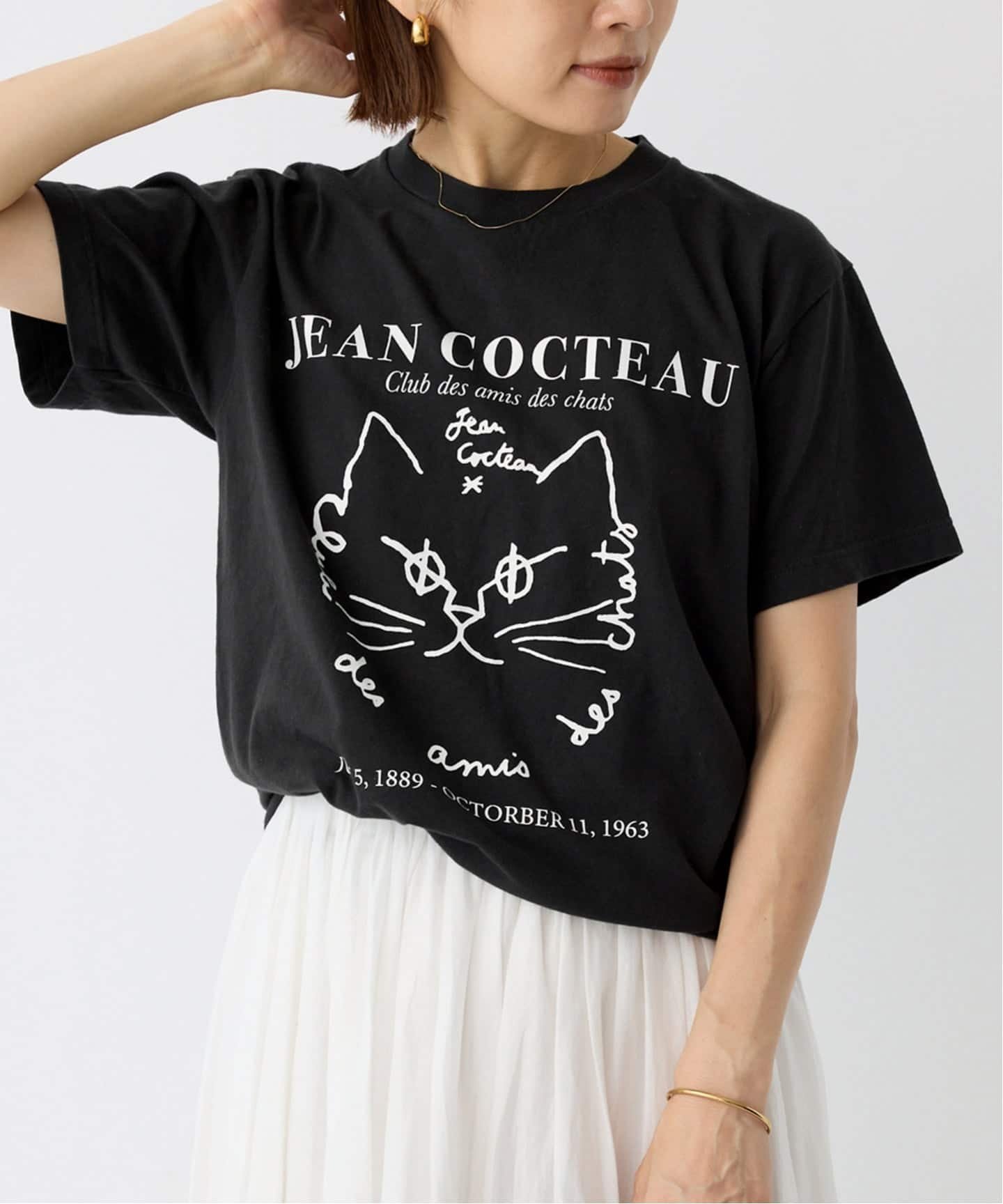 【イエナ/IENA】のTHE CULTURE CODE * Jean Cocteau 別注 CAT Tシャツ インテリア・キッズ・メンズ・レディースファッション・服の通販 founy(ファニー) 　ファッション　Fashion　レディースファッション　Fashion for Women　トップス・カットソー　Cut & Sew Tops　シャツ・ブラウス・オフィスカジュアル　Elegant Blouses & Button-Ups　ロングTシャツ・Tシャツ　Longline T-Shirts & Tees　イラスト　Illustration　インナー　Innerwear　クラシック　Classic, Timeless Style　シンプル　Simple, Minimal　ジャケット　Jacket, Outerwear　デニム　Denim, Jeans Material　猫　Cat, Kitty　フレンチ　French, French Style　フロント　Front, Front Design　別注　Limited Edition, Custom Order　モノトーン　Monotone, Black and White　ブラック B|ID: prp329100004636993 ipo3291000000033606173