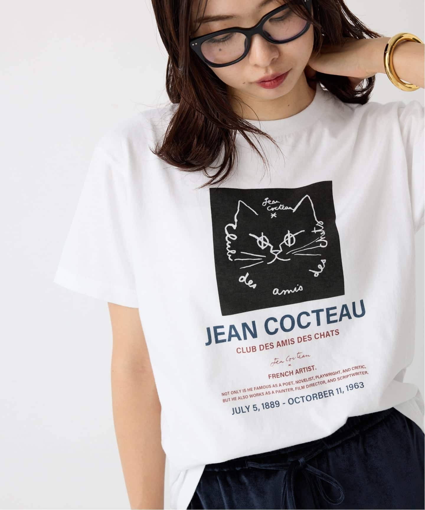 【イエナ/IENA】のTHE CULTURE CODE * Jean Cocteau 別注 CAT Tシャツ インテリア・キッズ・メンズ・レディースファッション・服の通販 founy(ファニー) 　ファッション　Fashion　レディースファッション　Fashion for Women　トップス・カットソー　Cut & Sew Tops　シャツ・ブラウス・オフィスカジュアル　Elegant Blouses & Button-Ups　ロングTシャツ・Tシャツ　Longline T-Shirts & Tees　イラスト　Illustration　インナー　Innerwear　クラシック　Classic, Timeless Style　シンプル　Simple, Minimal　ジャケット　Jacket, Outerwear　デニム　Denim, Jeans Material　猫　Cat, Kitty　フレンチ　French, French Style　フロント　Front, Front Design　別注　Limited Edition, Custom Order　モノトーン　Monotone, Black and White　ホワイト A|ID: prp329100004636993 ipo3291000000033606175