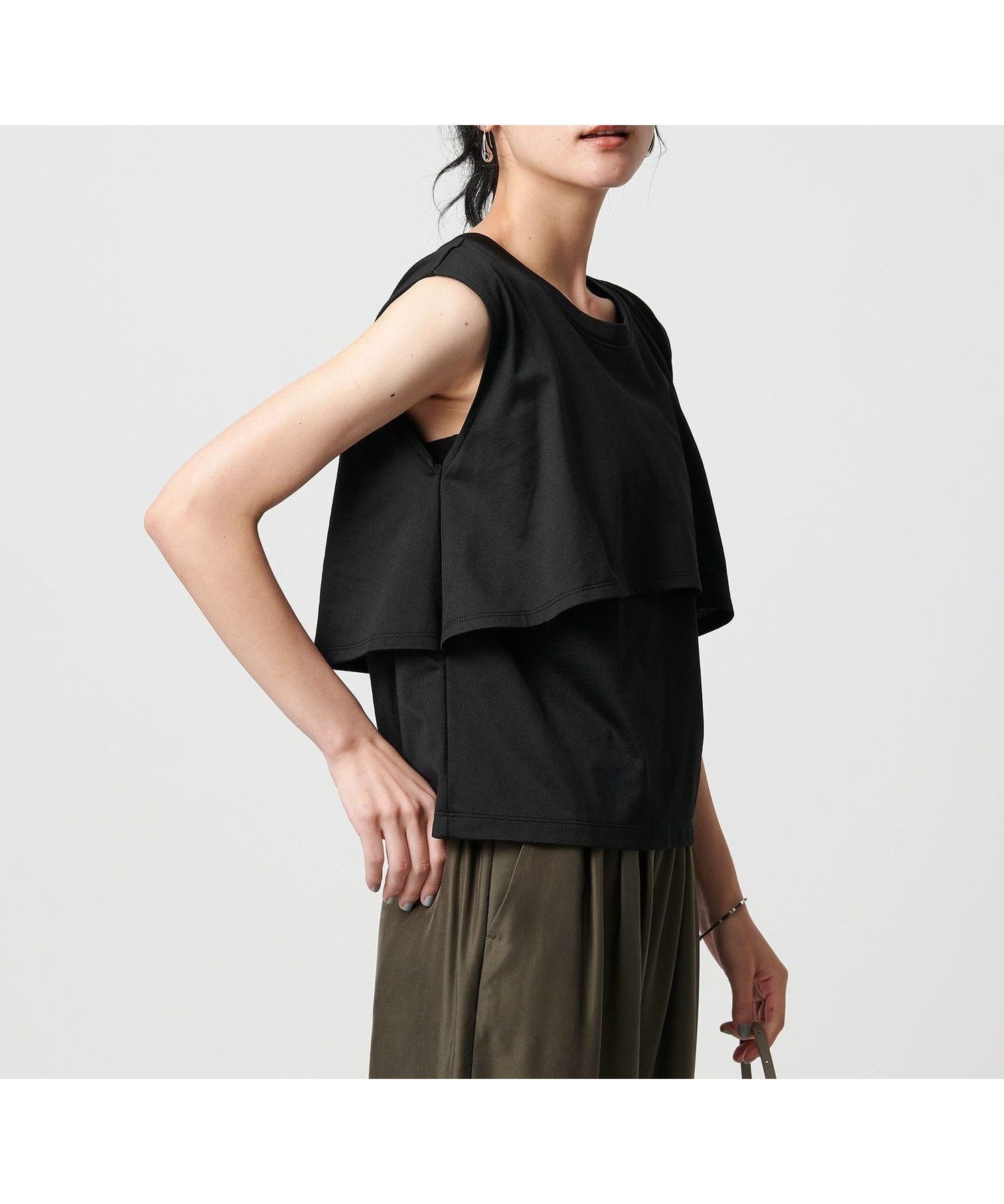 【ビューティ&ユース ユナイテッドアローズ/BEAUTY&YOUTH / UNITED ARROWS】の【WEB限定 Wardrobe DAILY MINIMAL】フリルレイヤード ノースリーブカットソー 接触冷感 吸水速乾 インテリア・キッズ・メンズ・レディースファッション・服の通販 founy(ファニー) 　ファッション　Fashion　レディースファッション　Fashion for Women　トップス・カットソー　Cut & Sew Tops　キャミソール&ノースリーブ　Camisoles & Sleeveless Tops　カットソー・ベーシックTシャツ　Cut-and-Sewn Tops / Stretch Tees & Basics　オケージョン　Occasion Wear　オレンジ　Orange　カットソー　Cut and Sewn Top　今季　This Season, Current Season　吸水　Absorbent, Quick-Dry　サマー　Summer, Summer Style　シンプル　Simple, Minimal　スラックス　Slacks, Dress Pants　デニム　Denim, Jeans Material　トレンド　Trend, Trending Now　人気　Popular, Best Seller　ボトム　Bottoms, Lower Wear　おすすめ　Recommended / Our Picks　エレガント 上品　Elegant　ビジネス 仕事 通勤　Business / Work / Commuting　BLACK|ID: prp329100004637009 ipo3291000000033411836