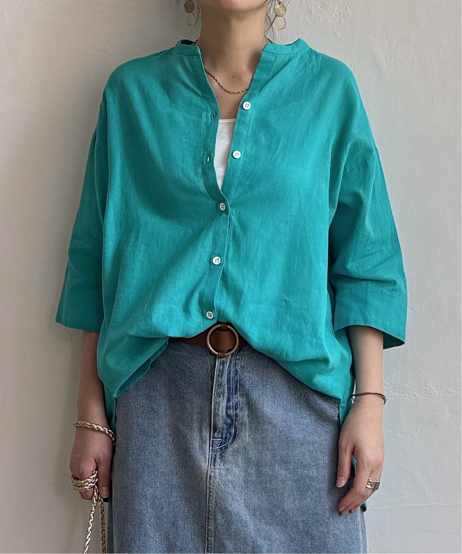 【エルビーシー/LBC】のリネンコットン5分袖シャツ インテリア・キッズ・メンズ・レディースファッション・服の通販 founy(ファニー) 　ファッション　Fashion　レディースファッション　Fashion for Women　トップス・カットソー　Cut & Sew Tops　シャツ・ブラウス・オフィスカジュアル　Elegant Blouses & Button-Ups　シンプル　Simple, Minimal　トレンド　Trend, Trending Now　リネン　Linen, Linen Fabric　リラックス　Relax, Relaxed Fit　夏　Summer　ブルーグリーン|ID: prp329100004637071 ipo3291000000033549017
